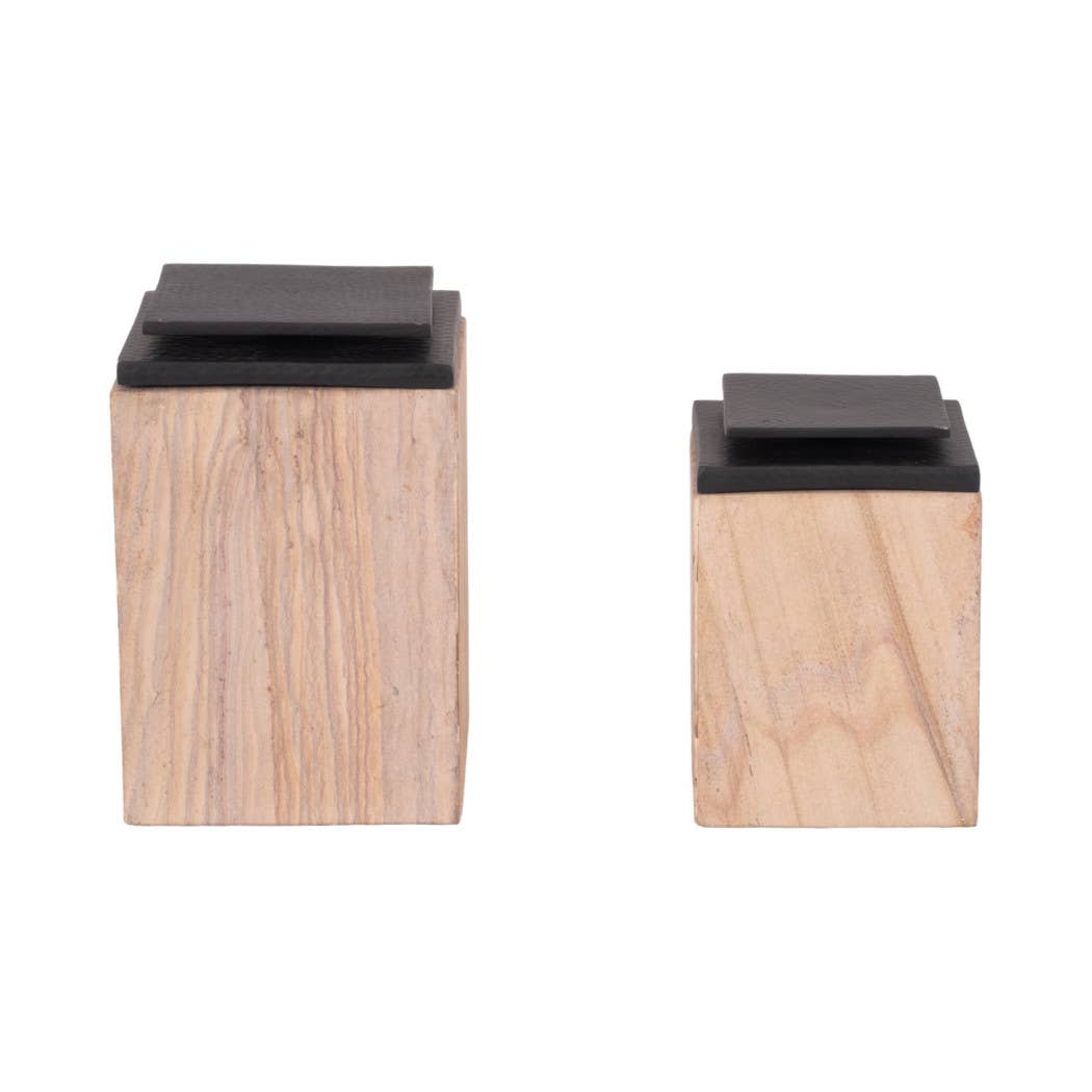 Decorative Boxes Set of 2 - Brown Marble Sandstone, 8/9 in. - Decor Addict, LLC