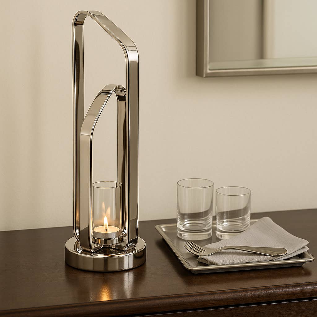 Candle Holder - Silver Metal Stylish Hurricane, 21 in. - Decor Addict, LLC