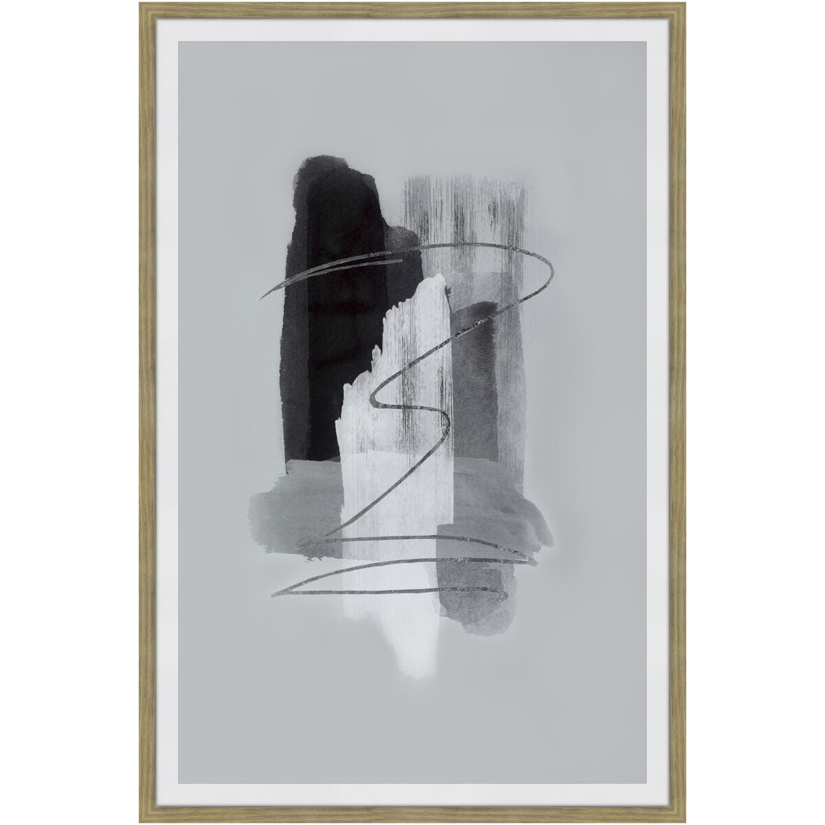 Moe's Home Wisdom 2 abstract ink print in oak-finish frame