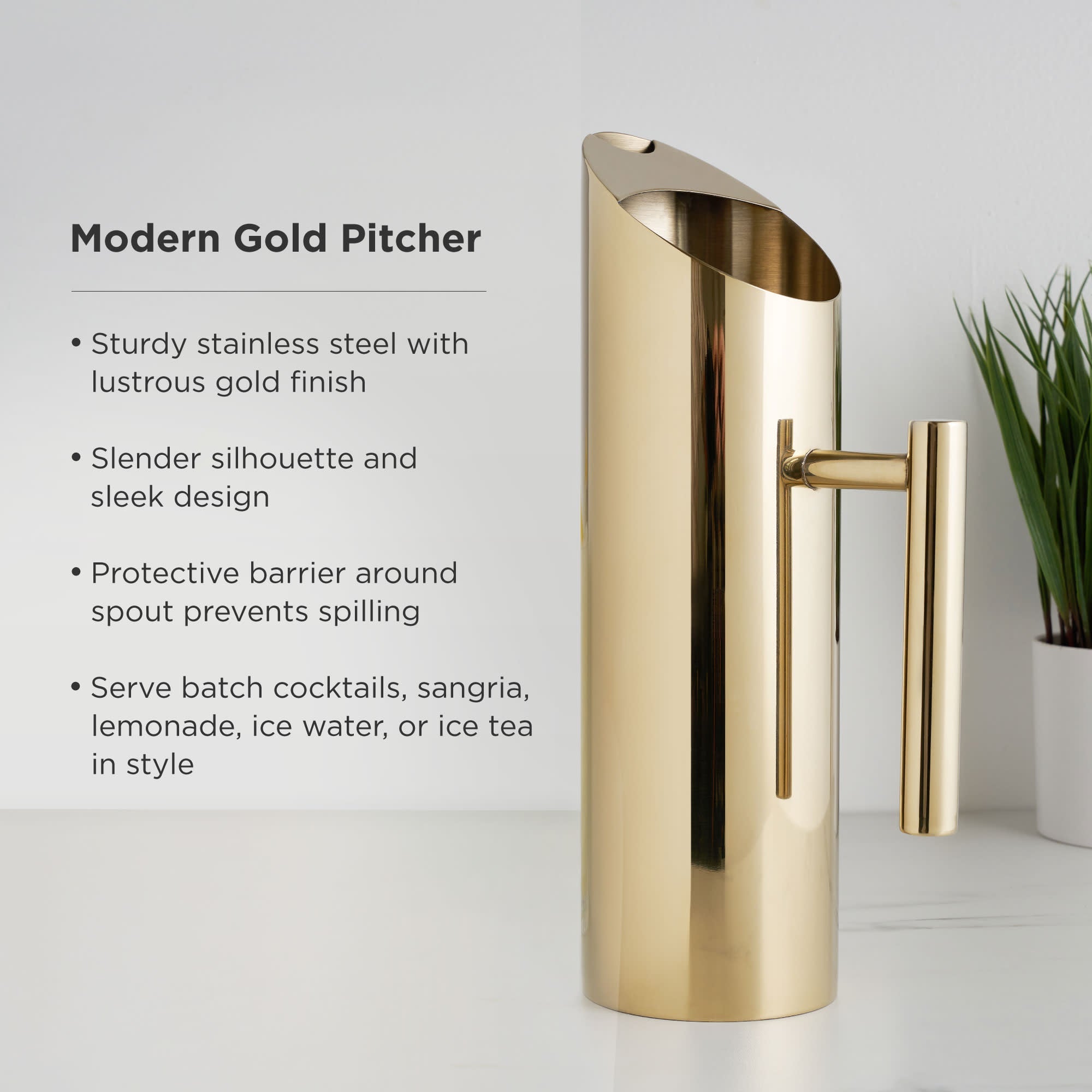 Modern Stainless Steel Pitcher in Gold - Decor Addict, LLC
