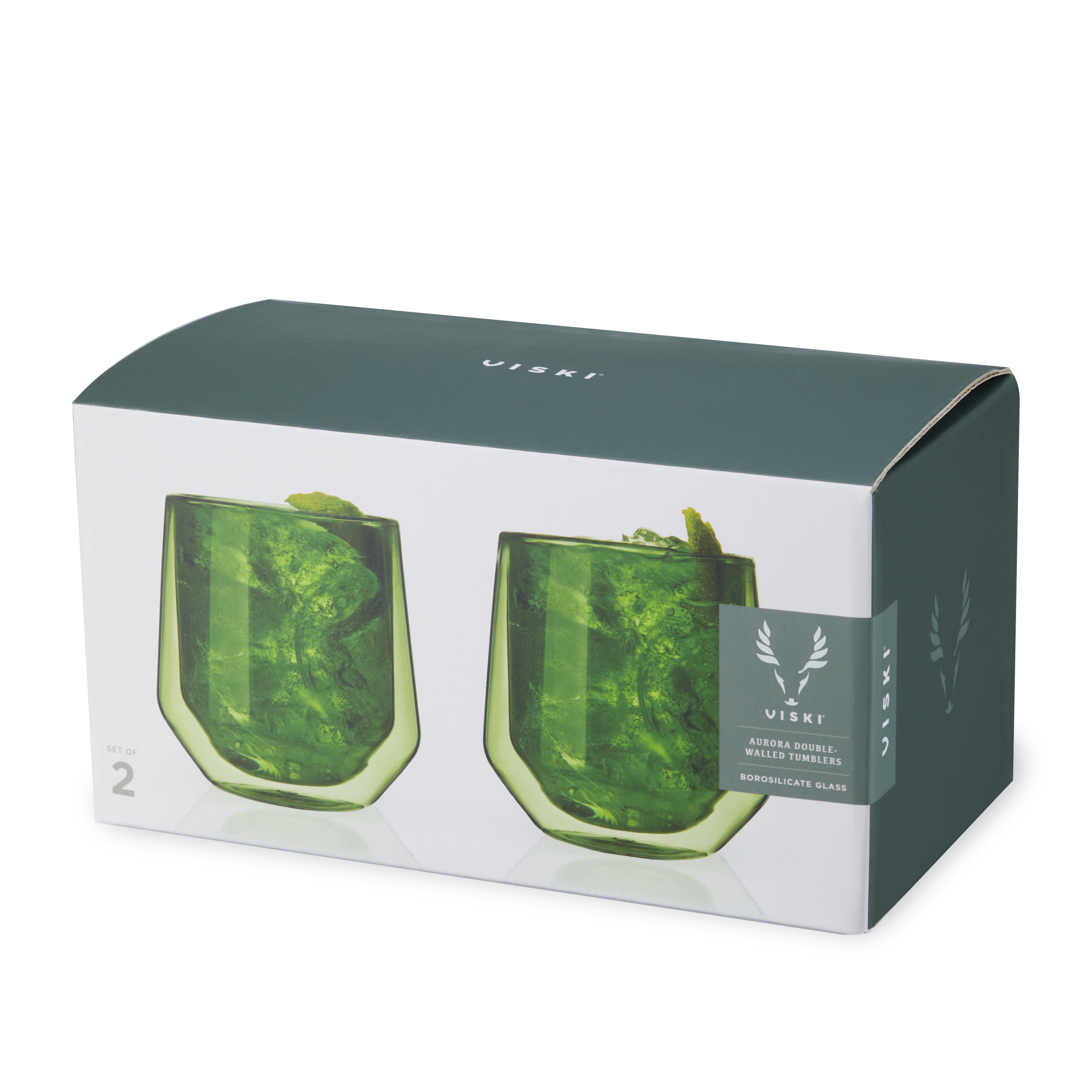 Aurora Double-Walled Tumblers in Green Set of 2 - Decor Addict, LLC