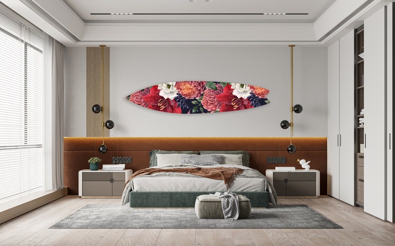 Light Floral Printed Acrylic Surfboard Wall Art - Decor Addict, LLC