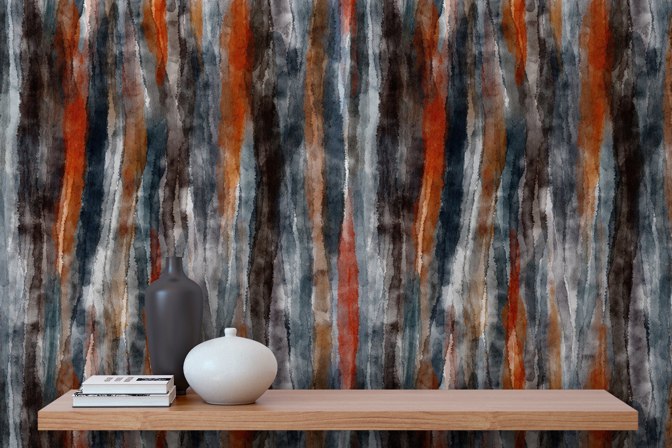 Abstract Wallpaper with Vertical Watercolor Stripes in Gray, Rust, and Brown - X105 - Decor Addict, LLC
