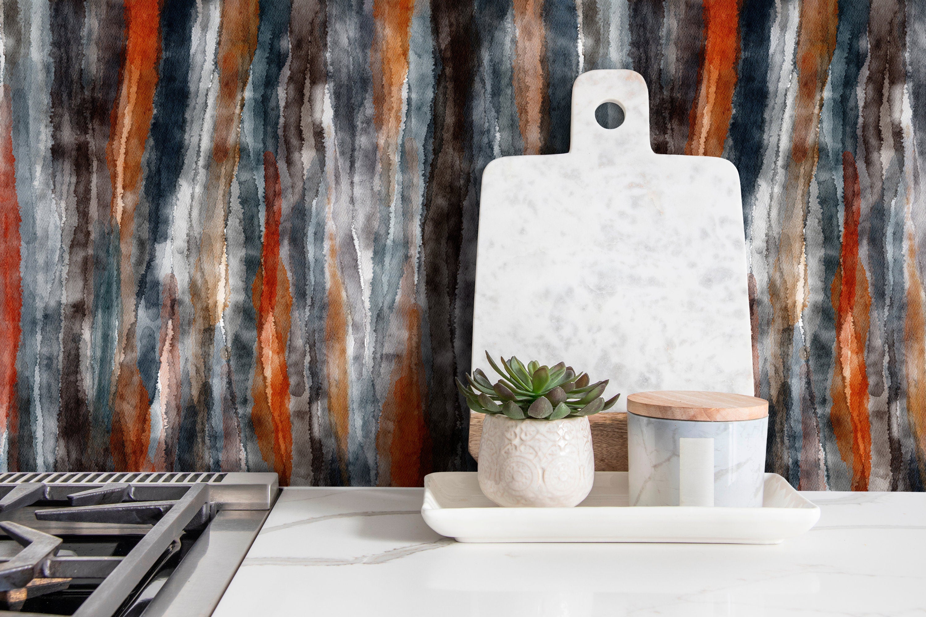 Abstract Wallpaper with Vertical Watercolor Stripes in Gray, Rust, and Brown - X105 - Decor Addict, LLC