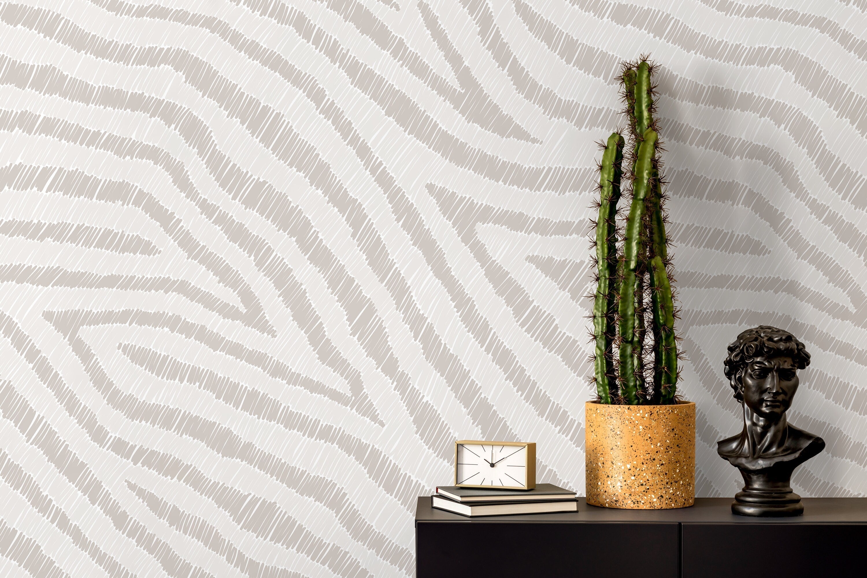 Abstract Wallpaper with Sketched Wavy Lines in Beige and Cream - D050 - Decor Addict, LLC