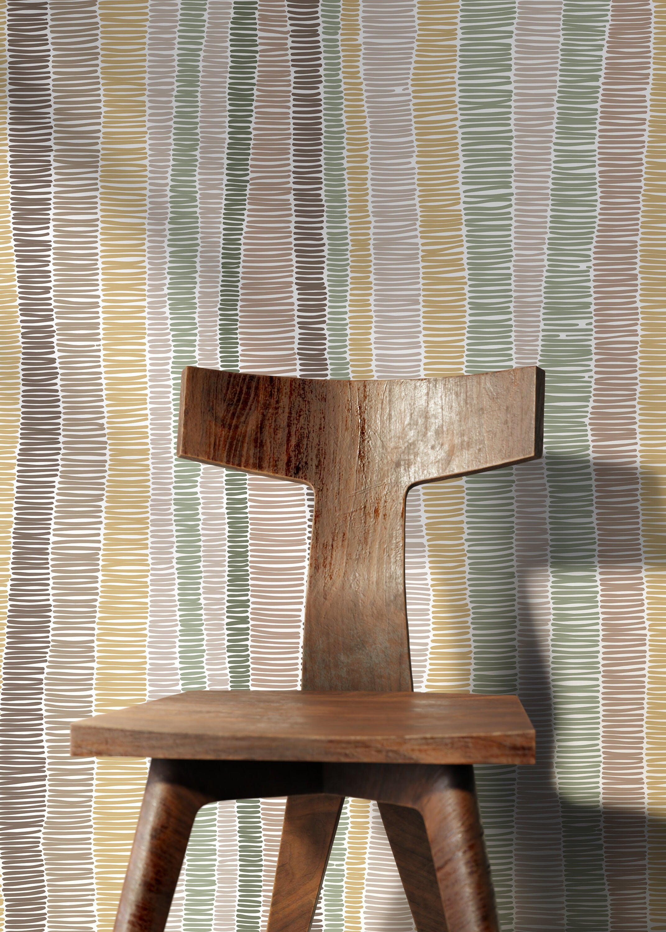 Abstract Wallpaper with Hand-Drawn Vertical Stripes in Green, Brown, and Yellow - D510 - Decor Addict, LLC