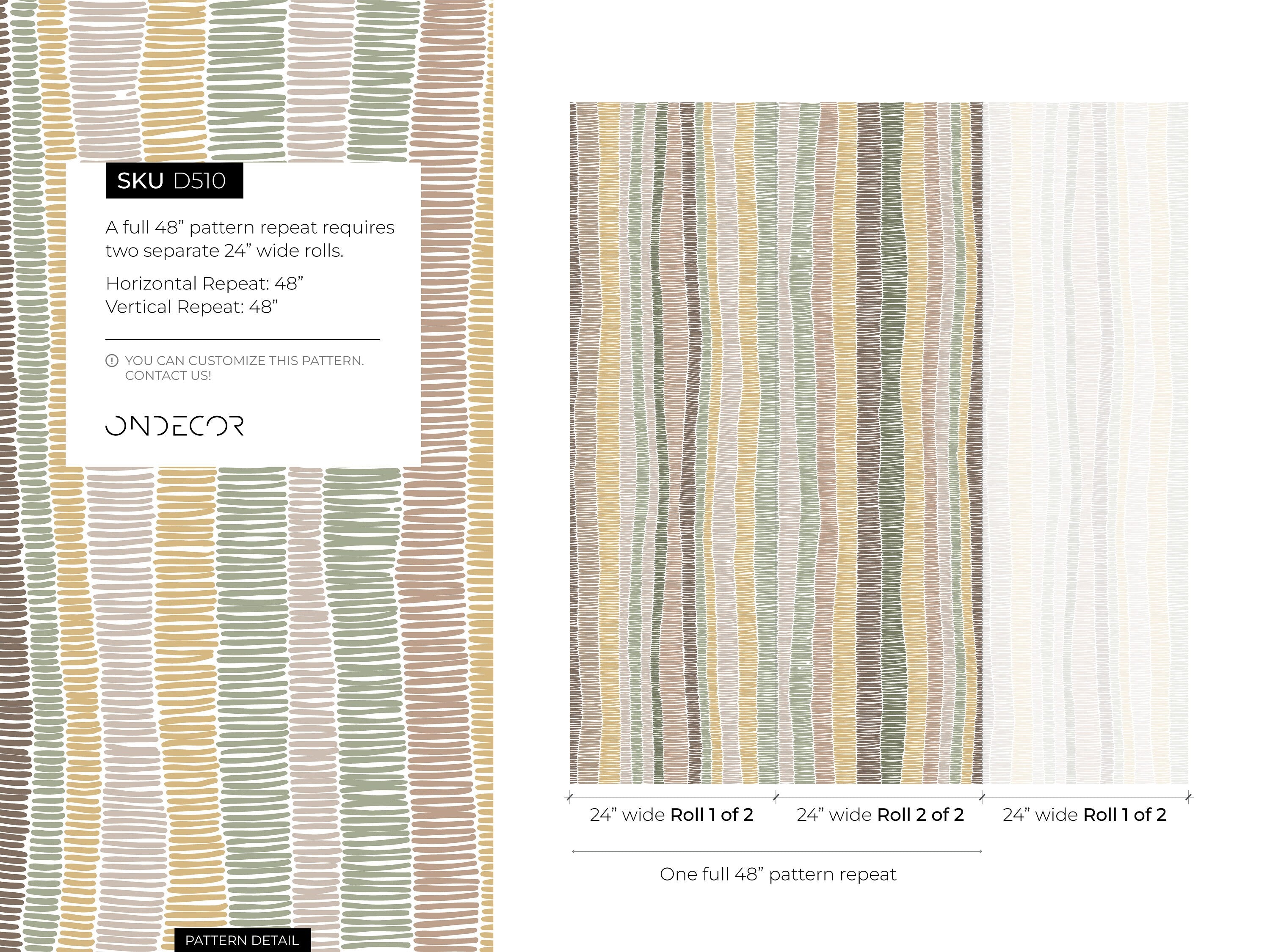 Abstract Wallpaper with Hand-Drawn Vertical Stripes in Green, Brown, and Yellow - D510 - Decor Addict, LLC