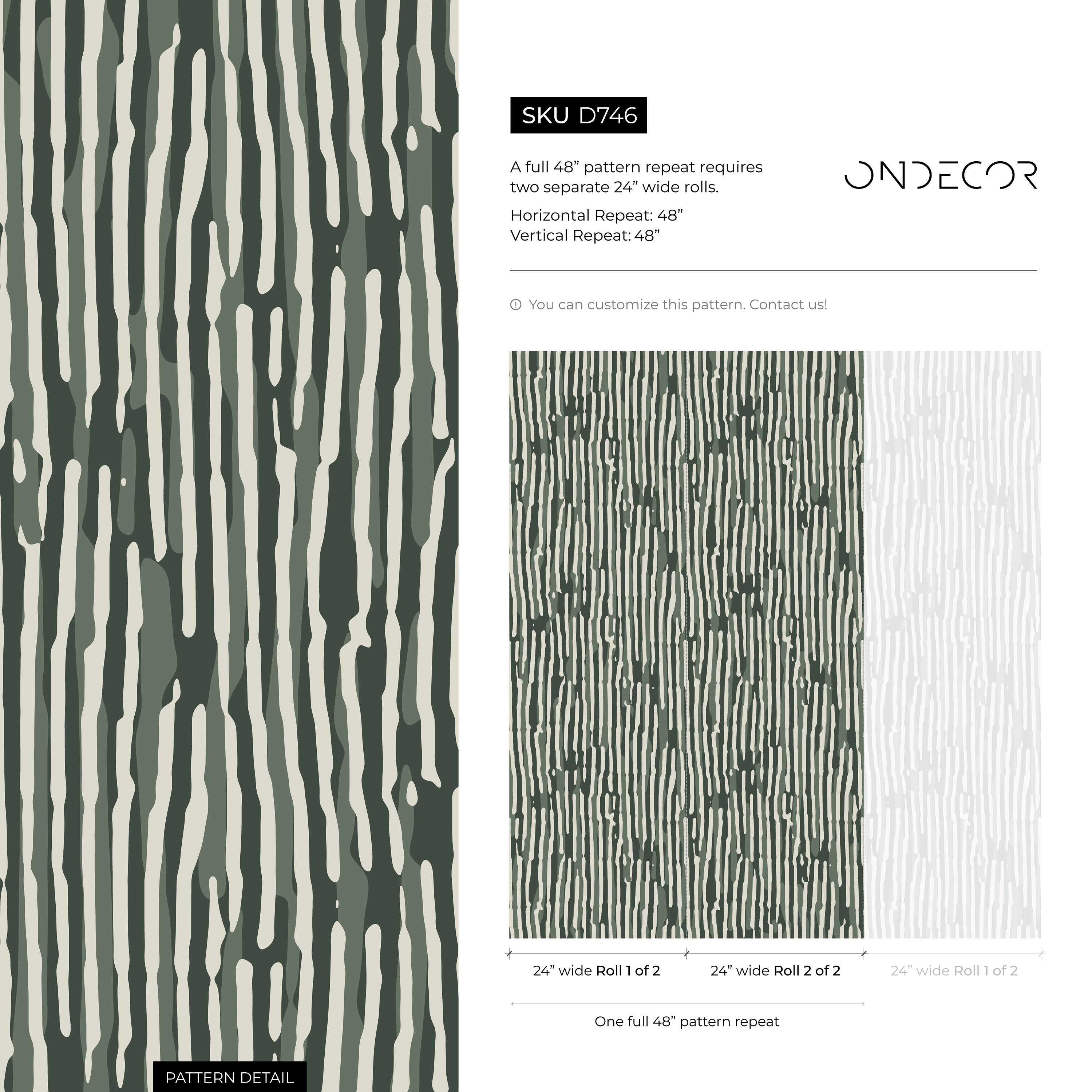 Abstract Wallpaper with Wavy Stripes in Dark Green, Sage, and Off-White - D746 - Decor Addict, LLC