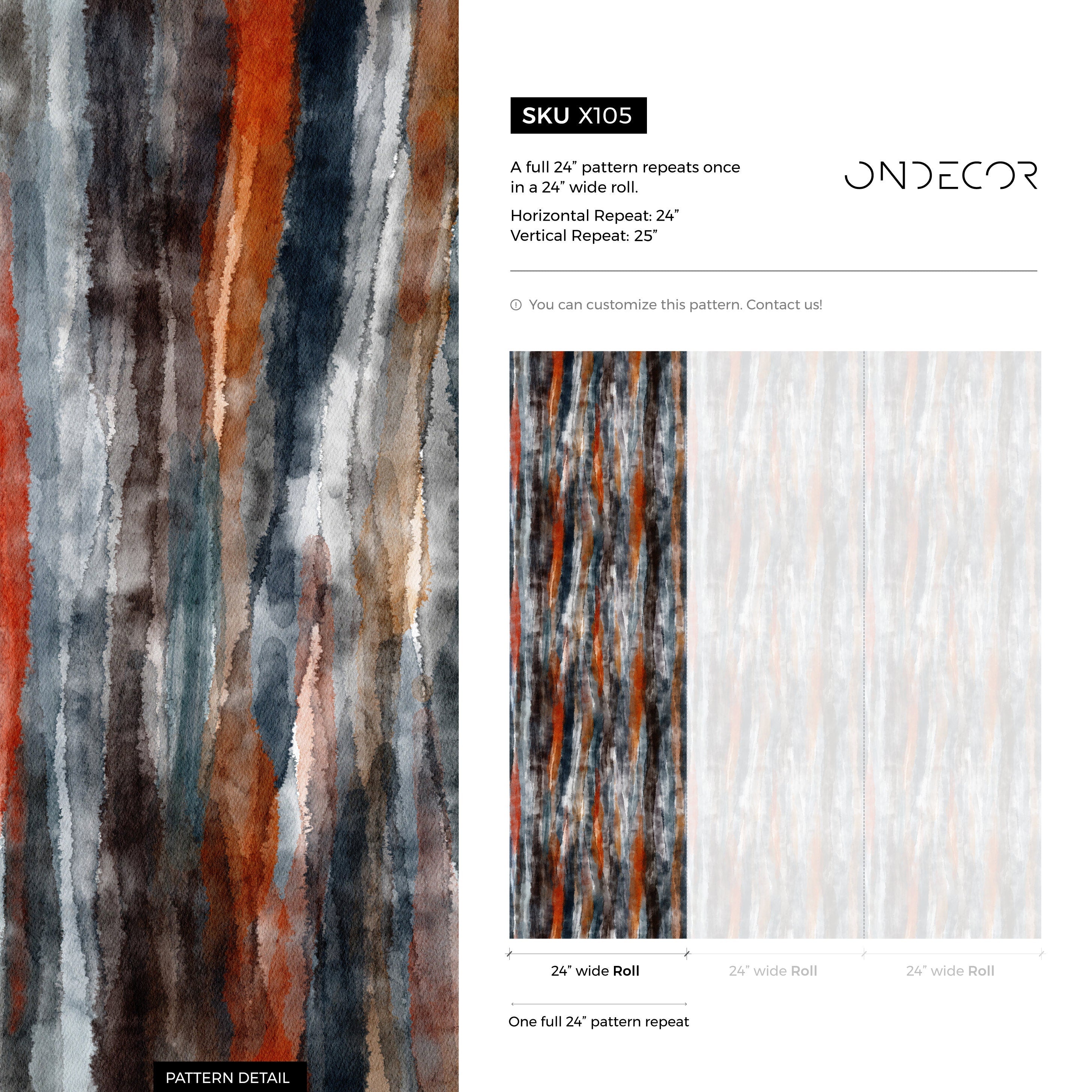 Abstract Wallpaper with Vertical Watercolor Stripes in Gray, Rust, and Brown - X105 - Decor Addict, LLC