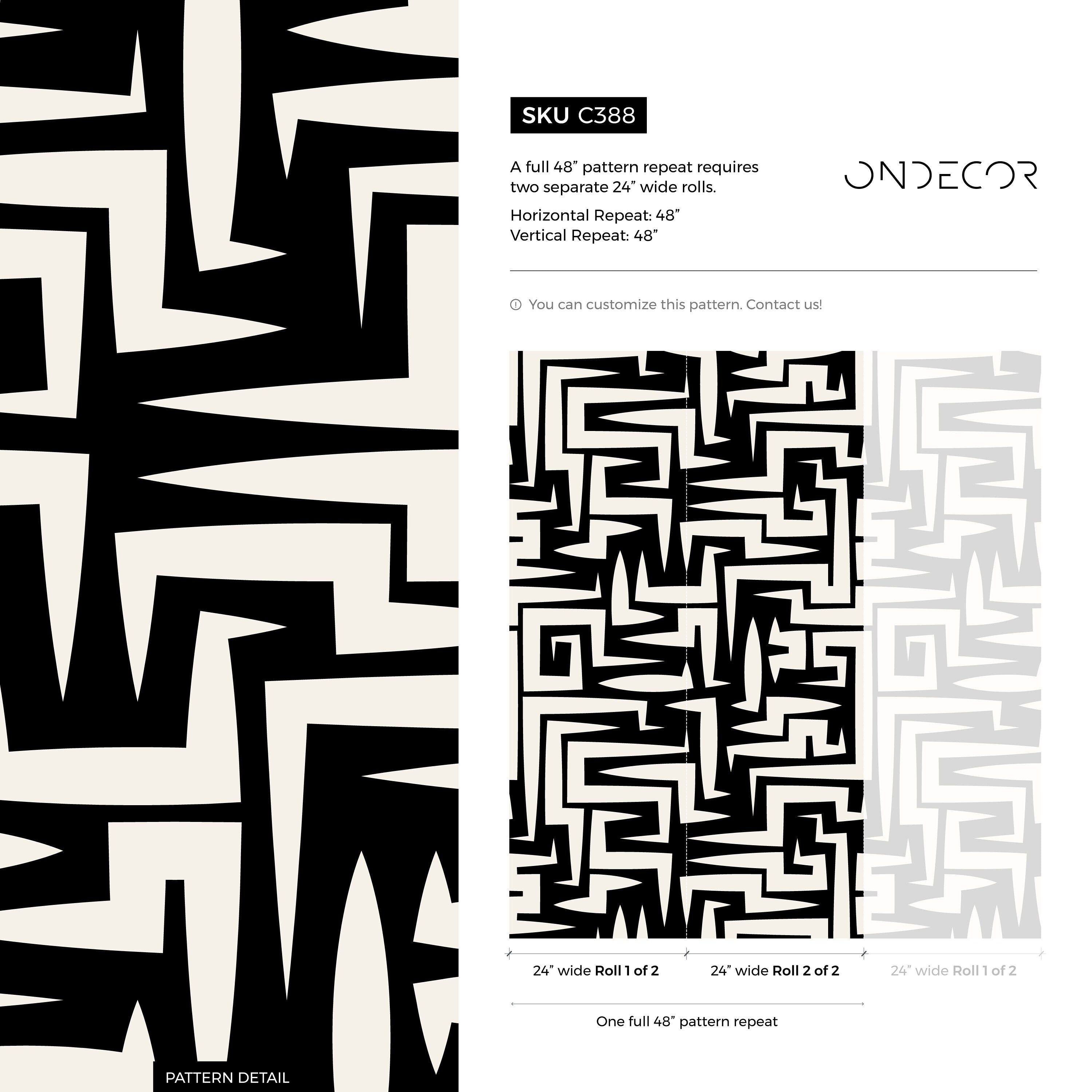 Abstract Wallpaper with a Bold Graphic Maze Motif in Black and Off-White - C388 - Decor Addict, LLC