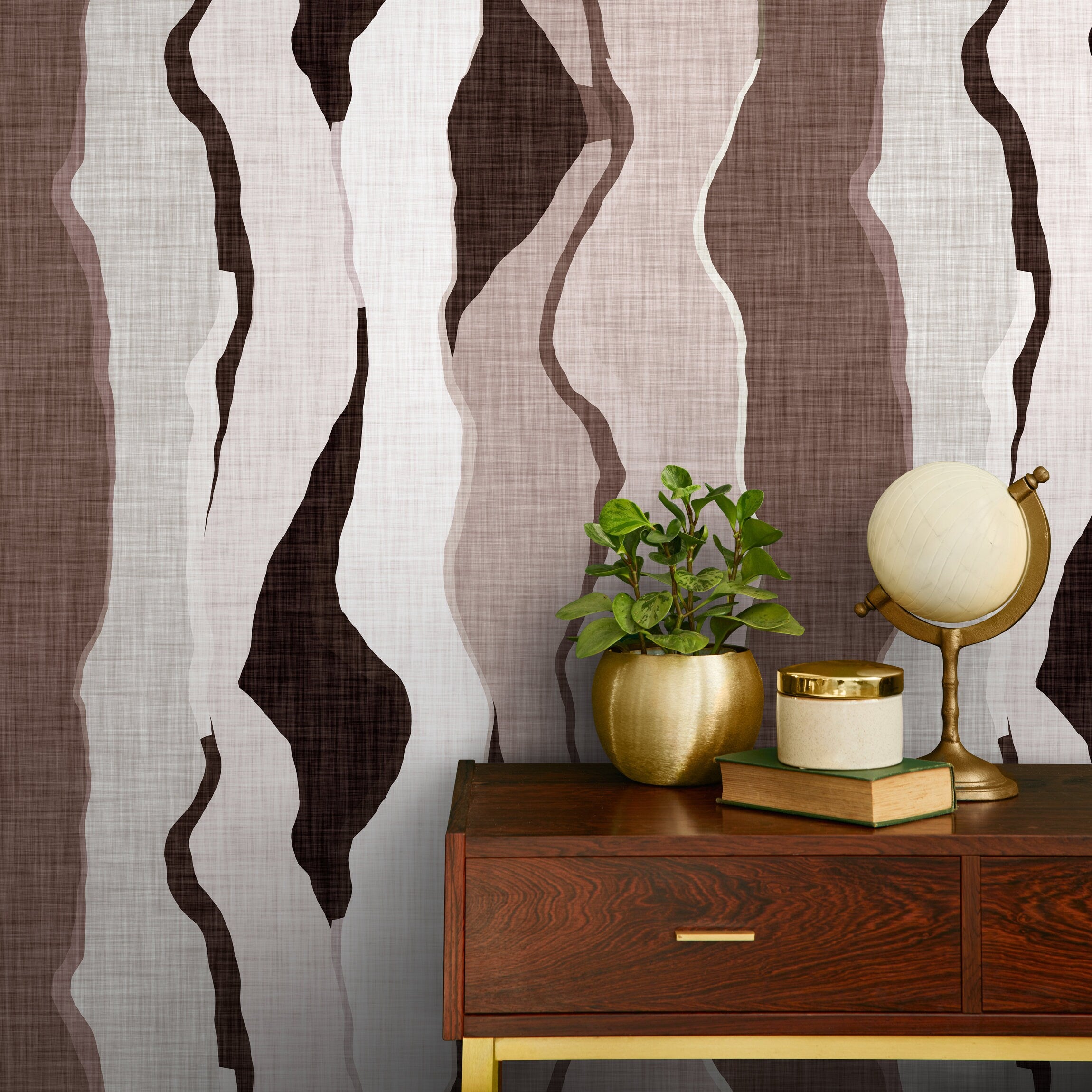 Abstract Wallpaper with Flowing Organic Layers in Brown, Beige, and Off-White - D796 - Decor Addict, LLC
