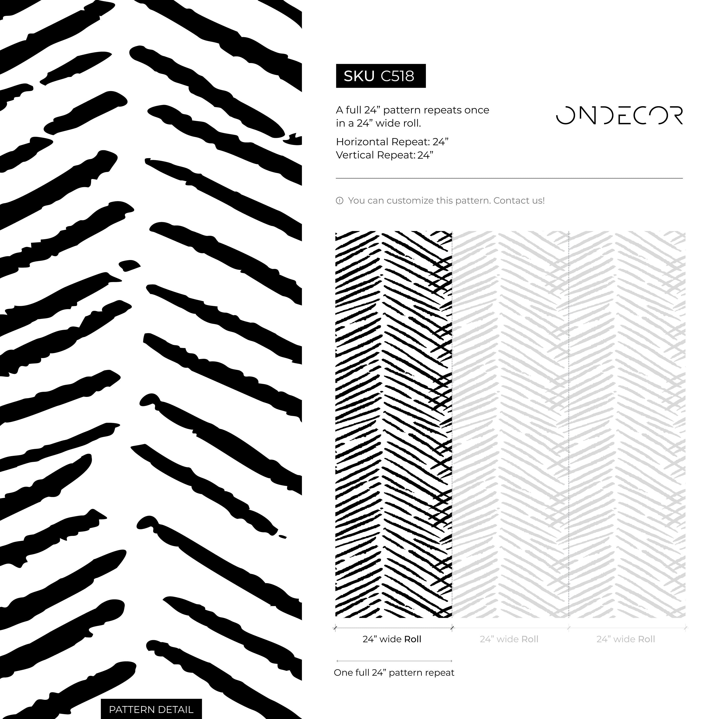 Boho Wallpaper with a Hand-Drawn Herringbone Motif in Black and White - C518 - Decor Addict, LLC