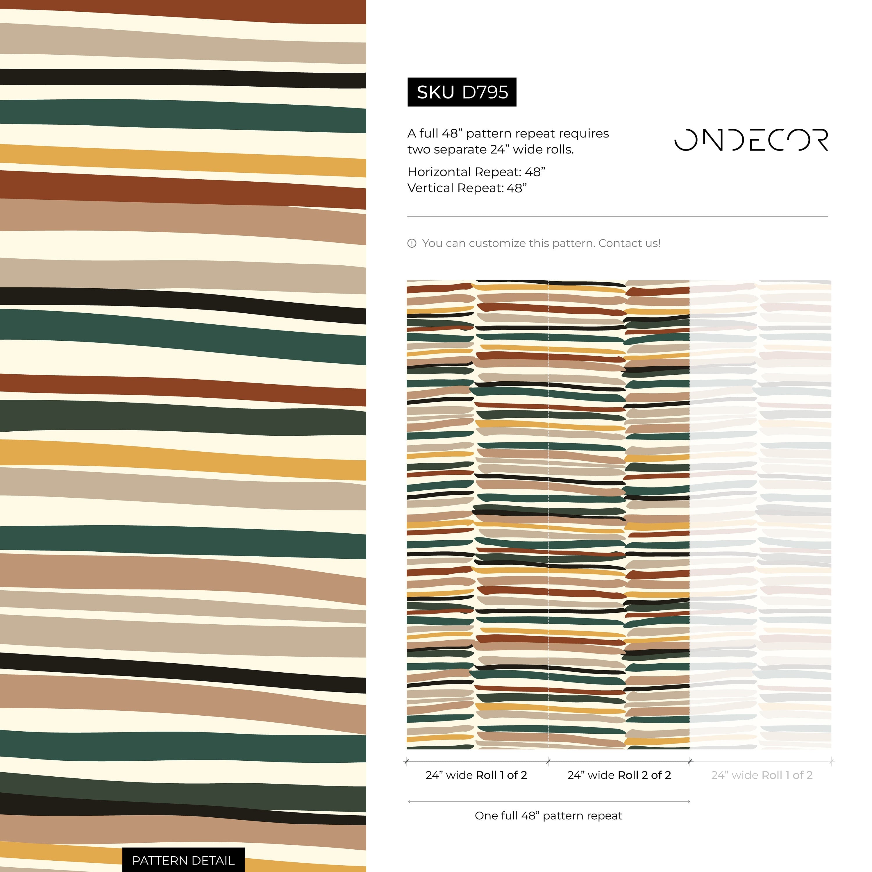 Abstract Wallpaper with Organic Brush Strokes in Green, Brown, and Yellow - D795 - Decor Addict, LLC