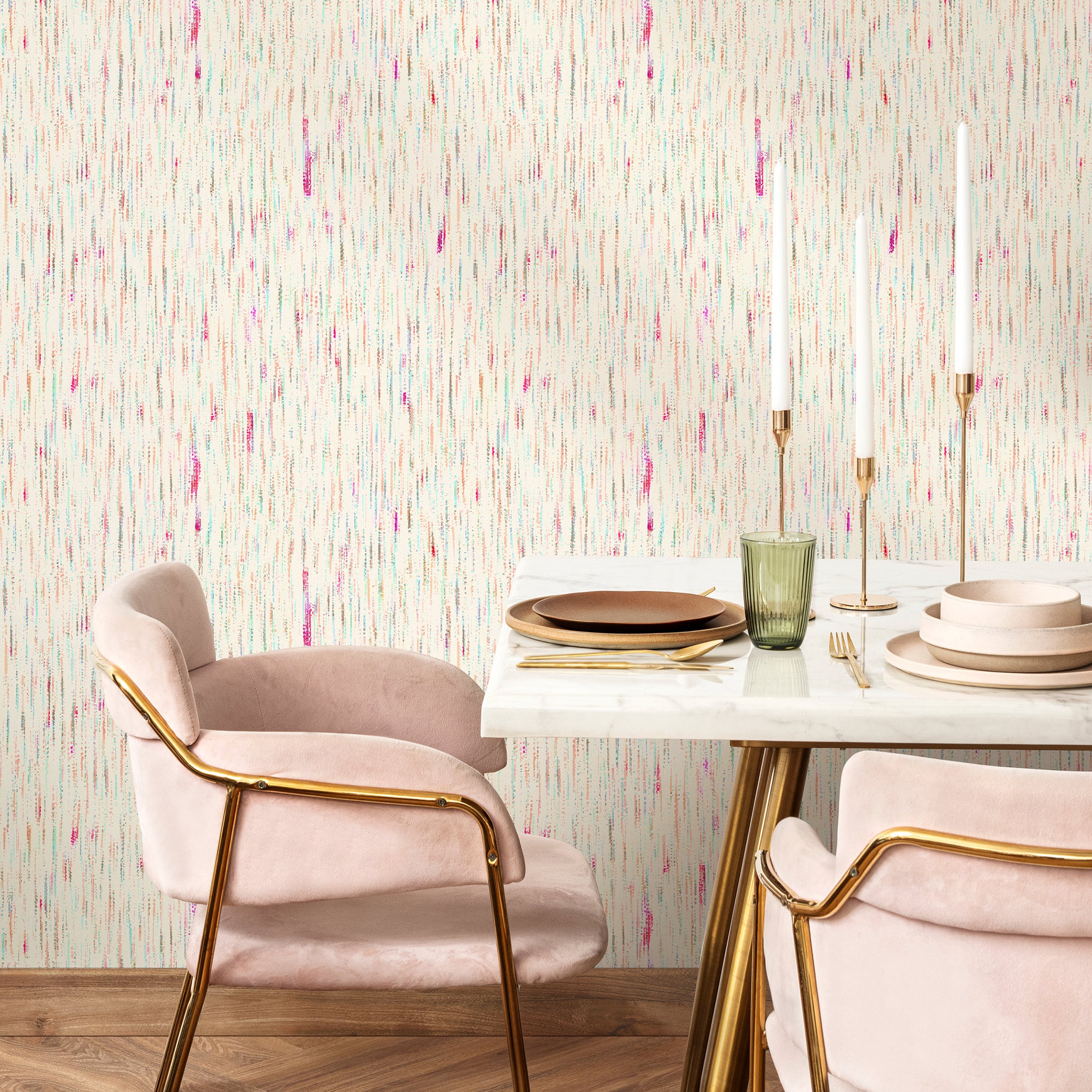 Abstract Wallpaper with Colorful Dotted Streaks in Pink, Blue, and Orange - A803 - Decor Addict, LLC