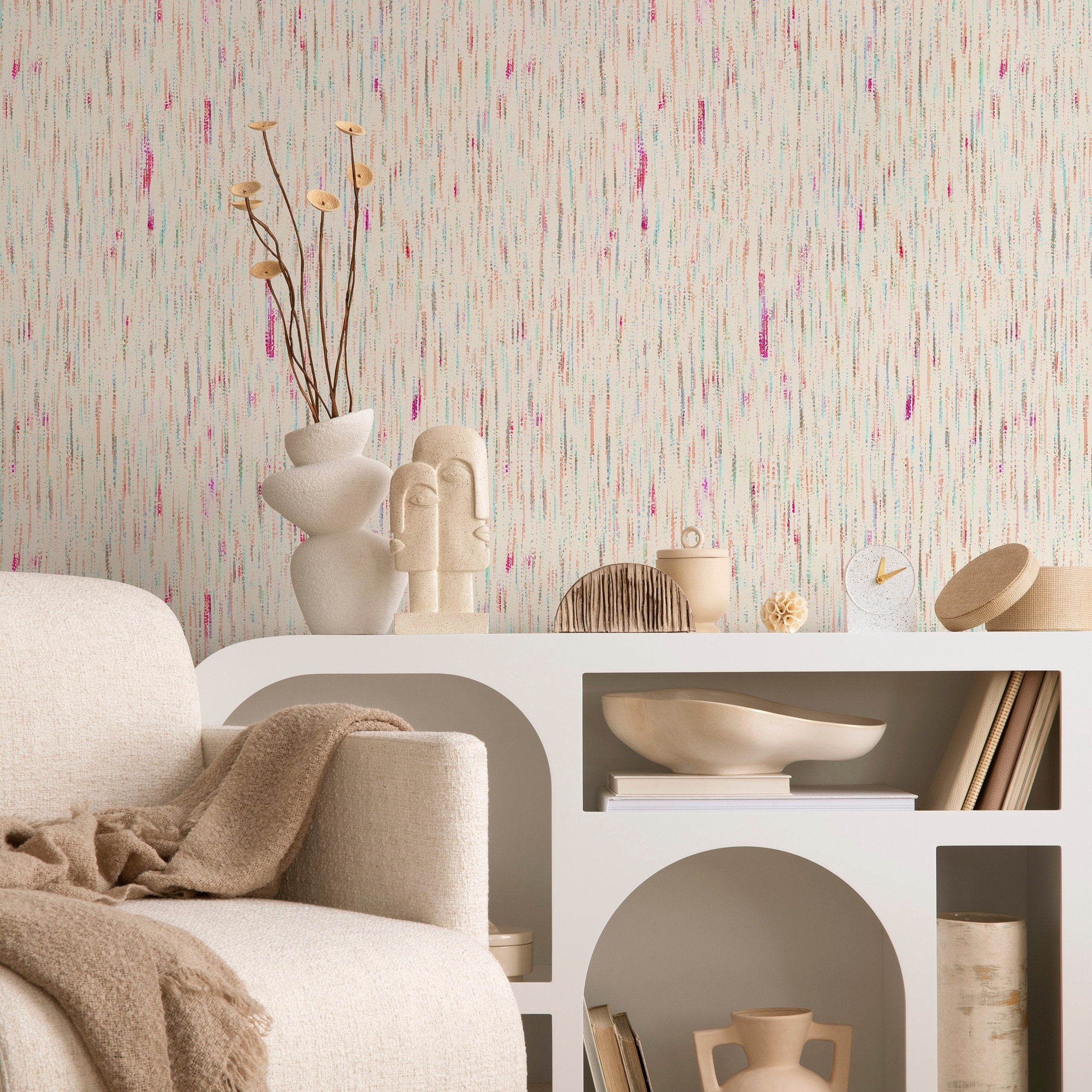 Abstract Wallpaper with Colorful Dotted Streaks in Pink, Blue, and Orange - A803 - Decor Addict, LLC