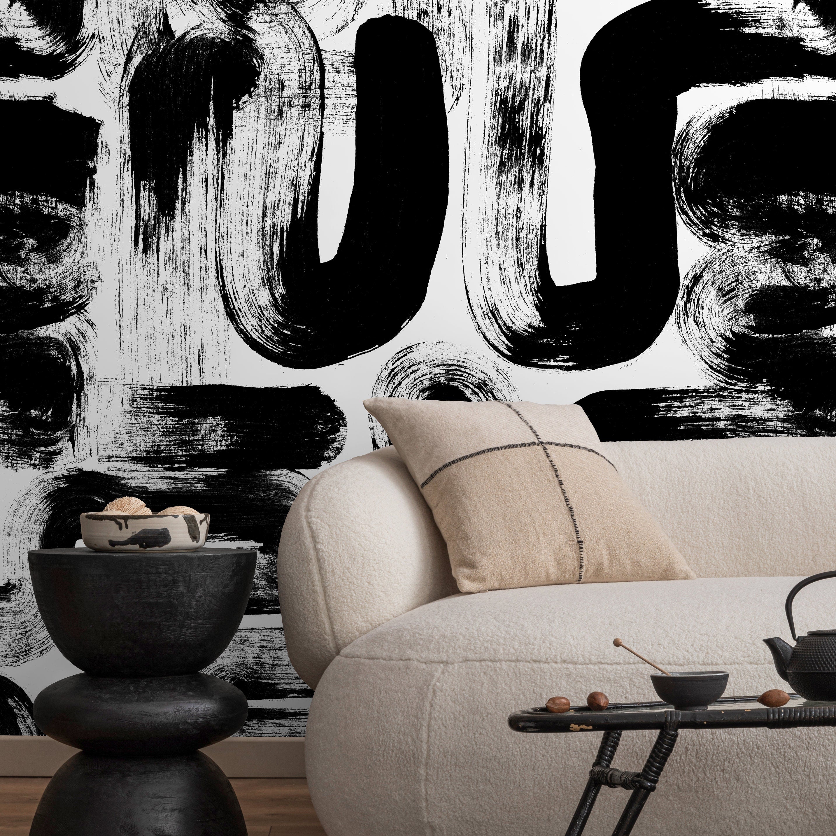 Abstract Wallpaper with Bold Brushstrokes in Black and White - X175 - Decor Addict, LLC