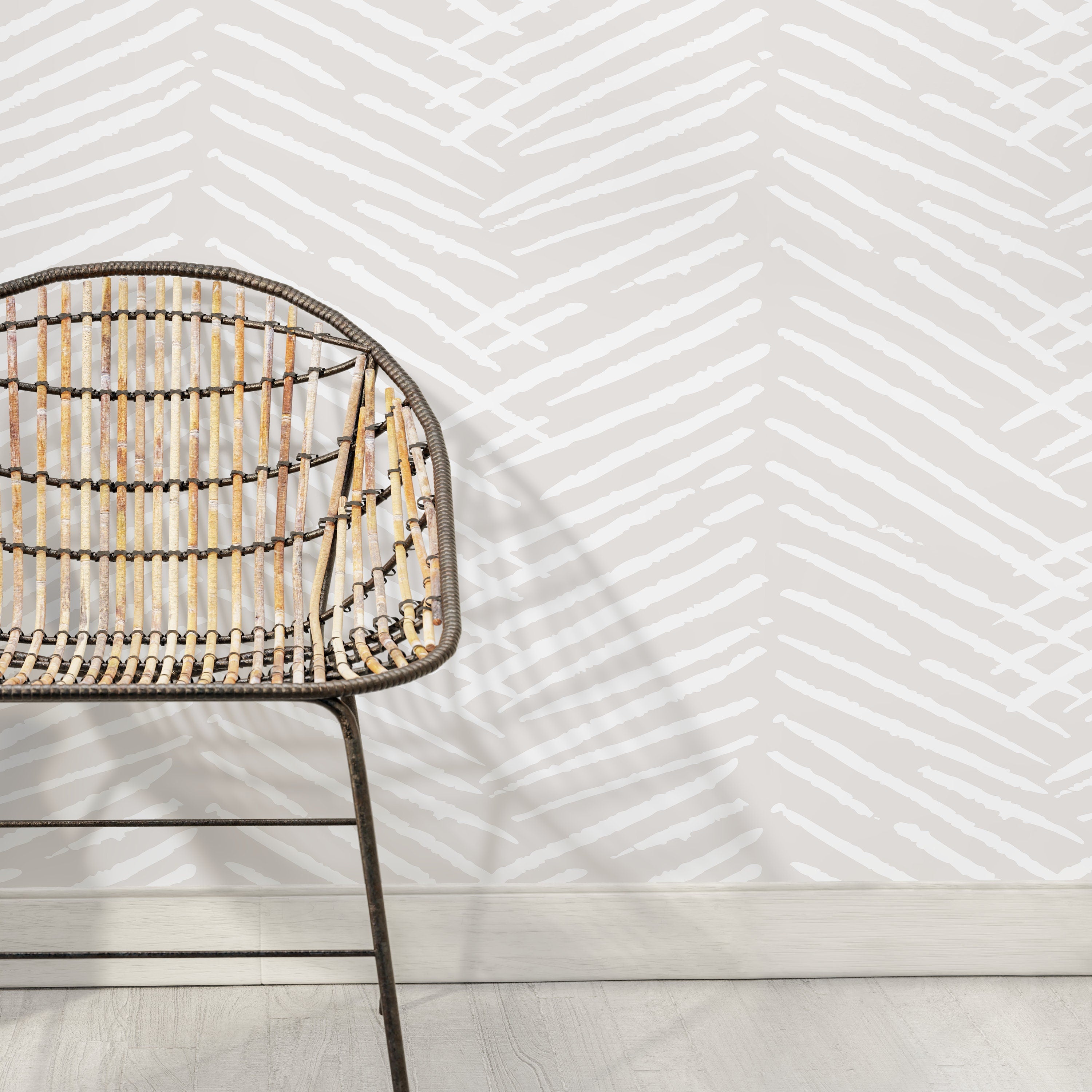 Abstract Wallpaper with a Textured Herringbone Motif in Nude Beige and White - C519 - Decor Addict, LLC