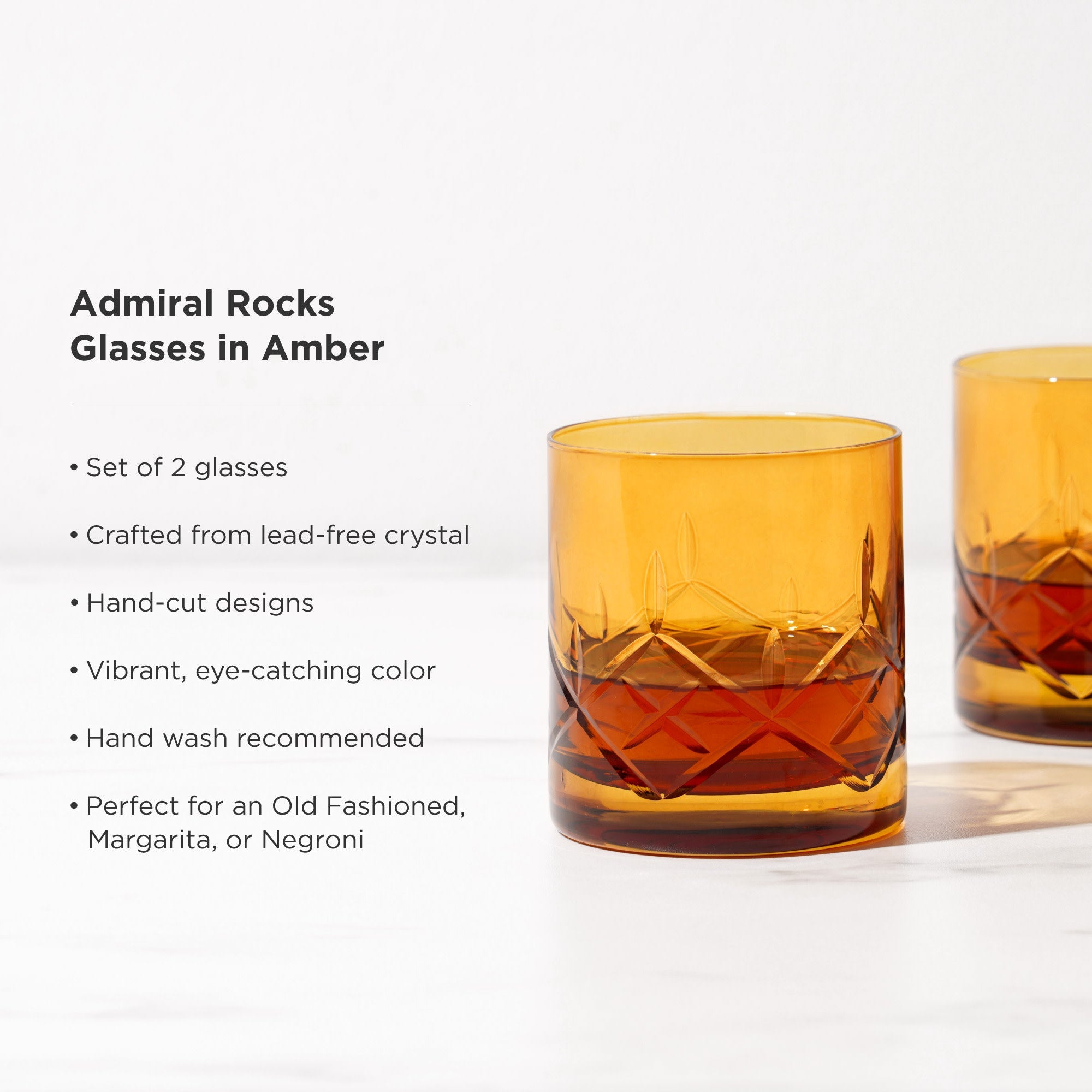 Admiral Crystal Rocks Glasses in Amber Set of 2 - Decor Addict, LLC