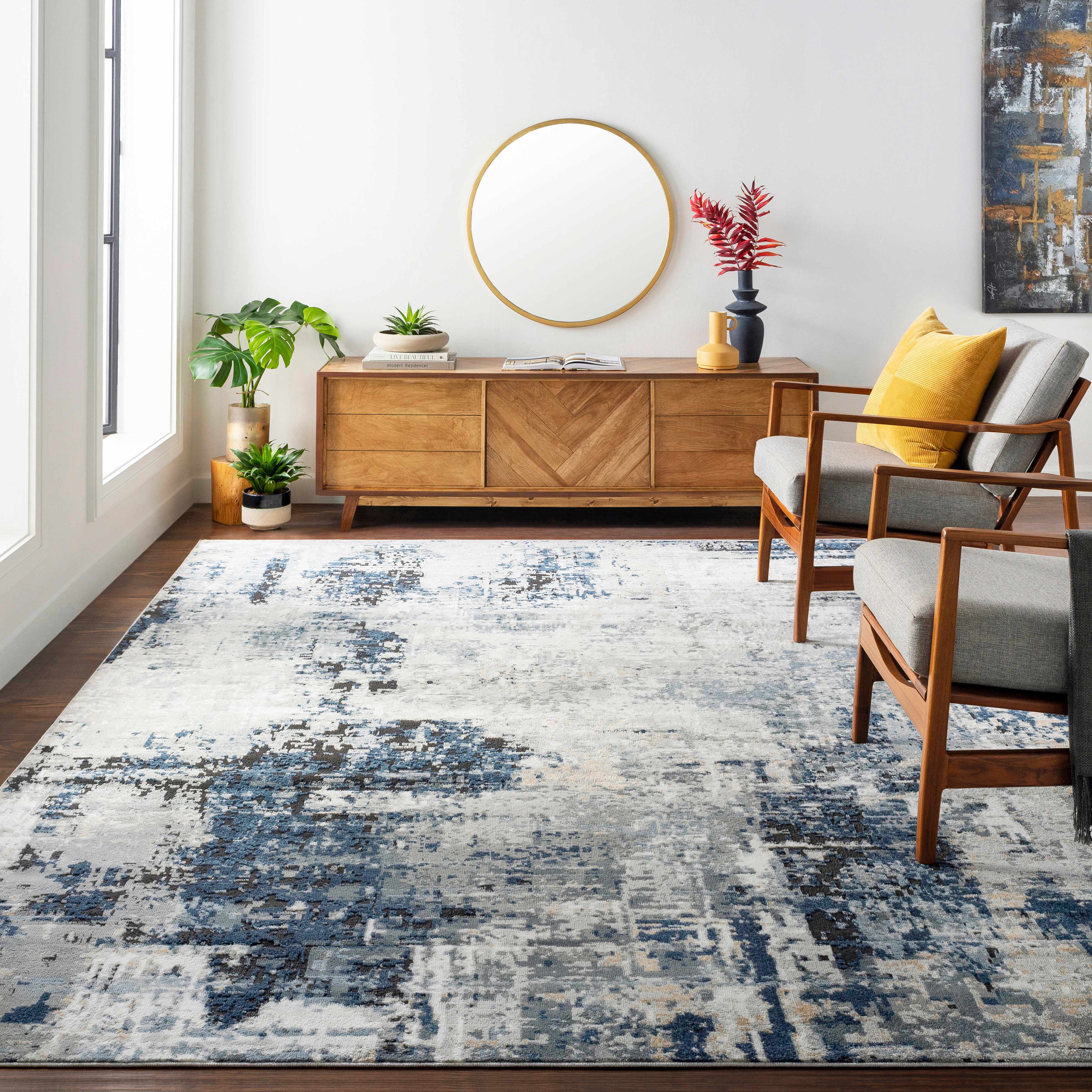 Campsall Gray&Blue Abstract Area Rug - Decor Addict, LLC