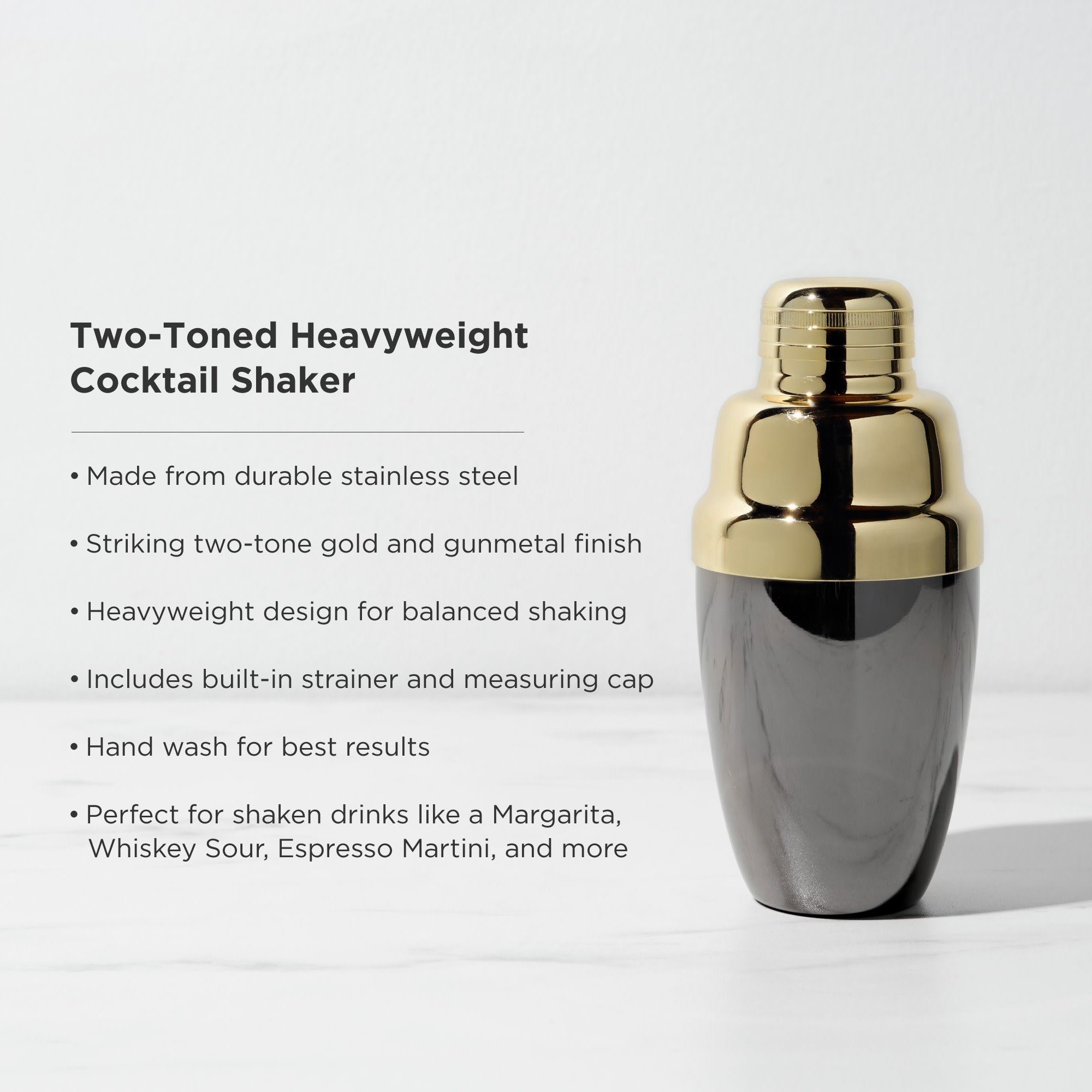 Heavyweight Cocktail Shaker in Black & Gold - Decor Addict, LLC