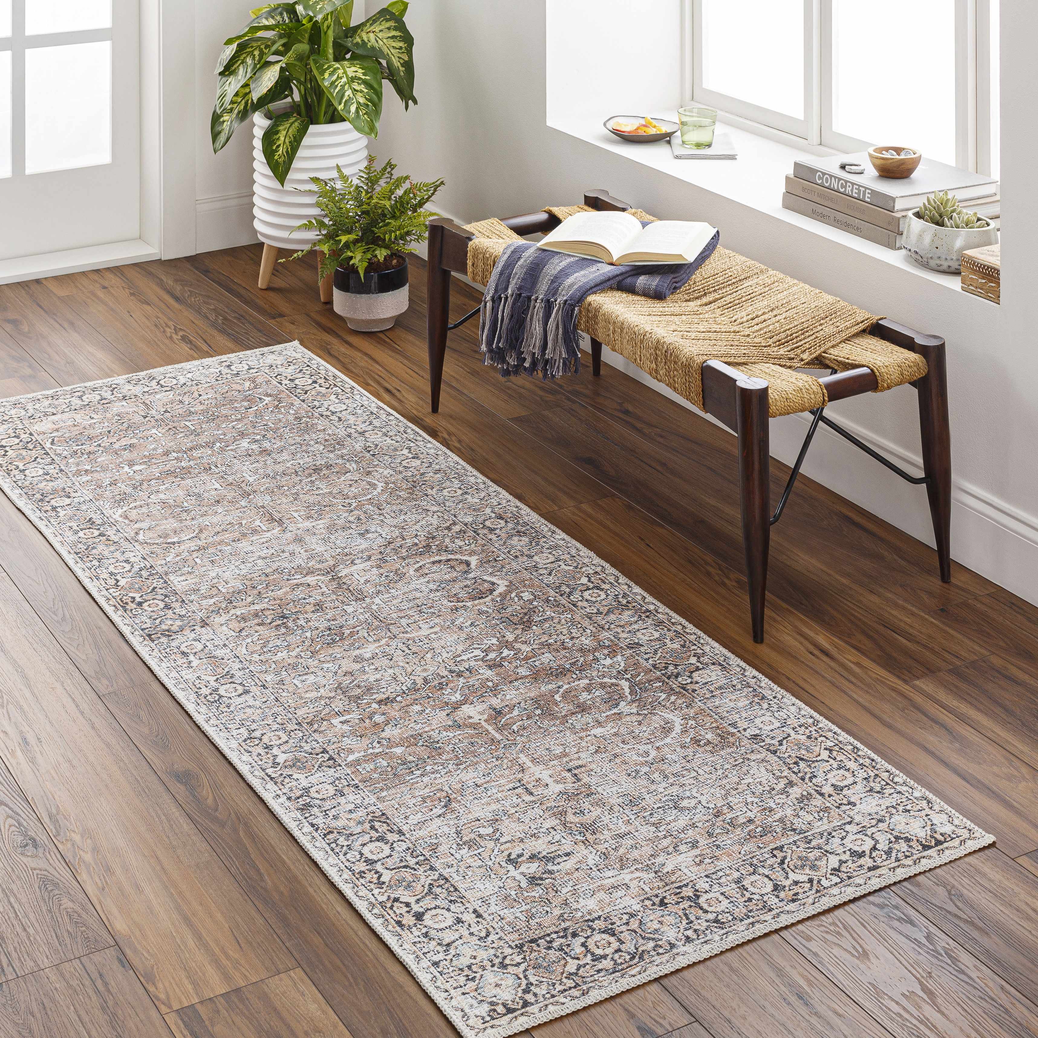 Tan Jill Vintage Washable Area Rug - Decor Addict, LLC