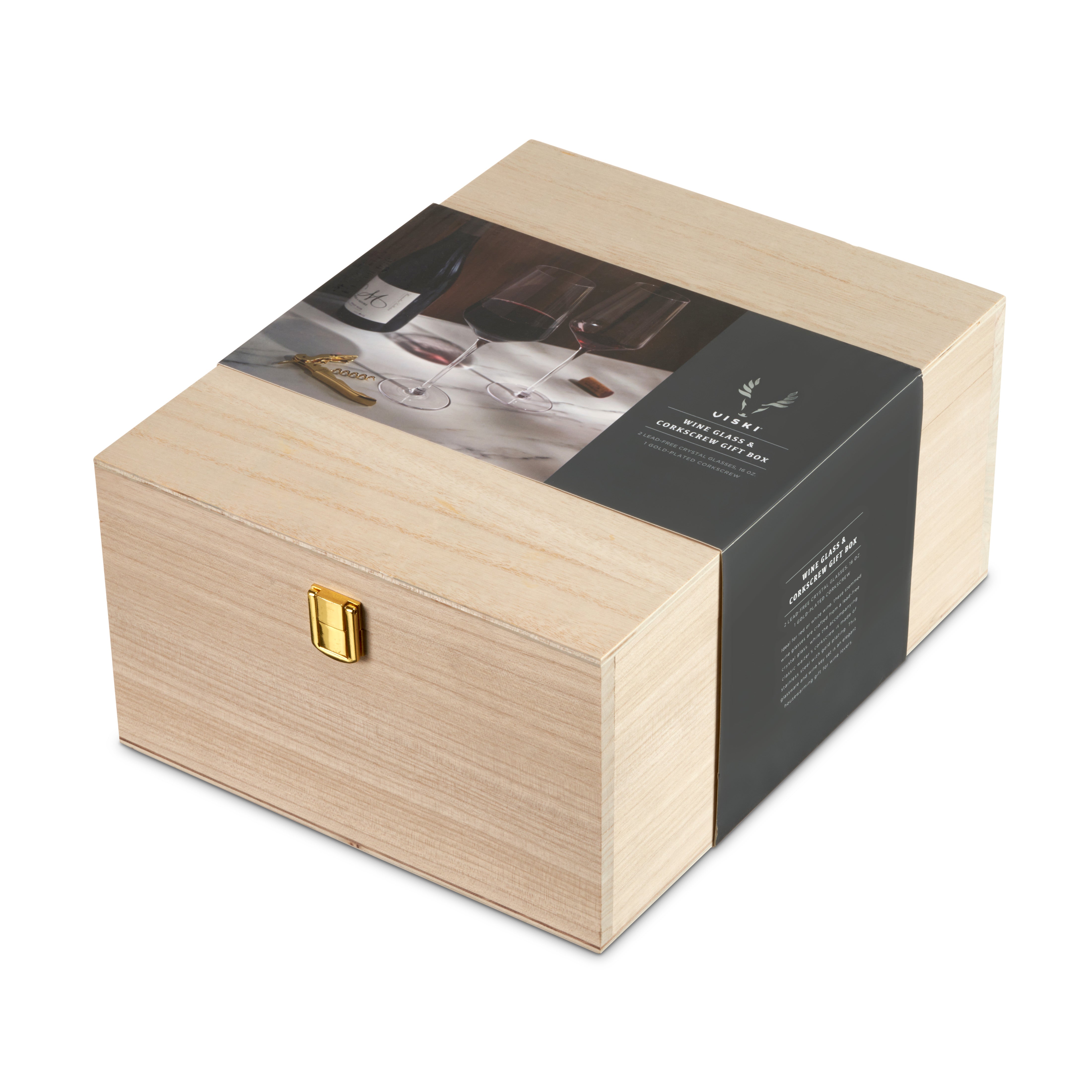 Crystal Bordeaux Glasses & Gold Corkscrew Gift Box Set - Decor Addict, LLC