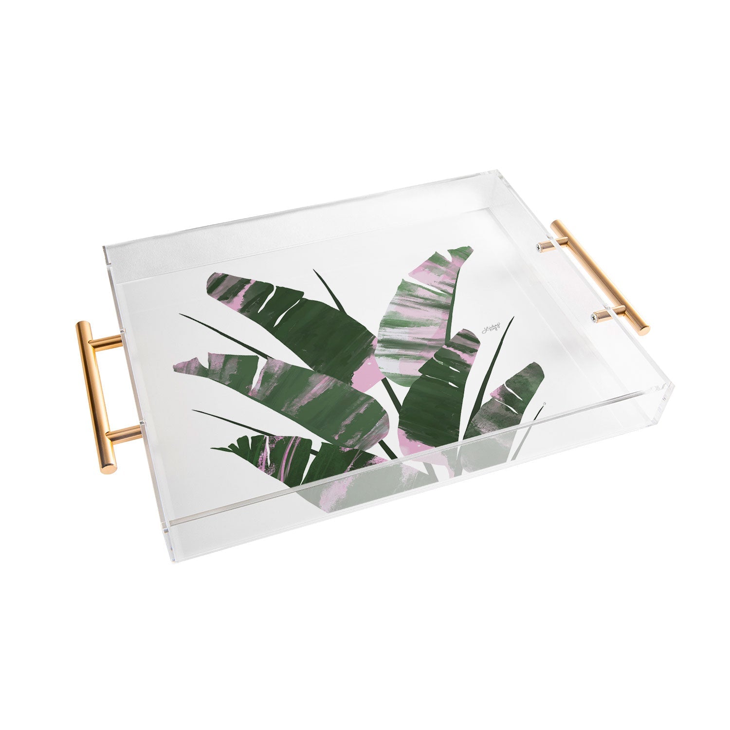 lindsey kay collective banana leaf plant collage acrylic tray - Decor Addict, LLC
