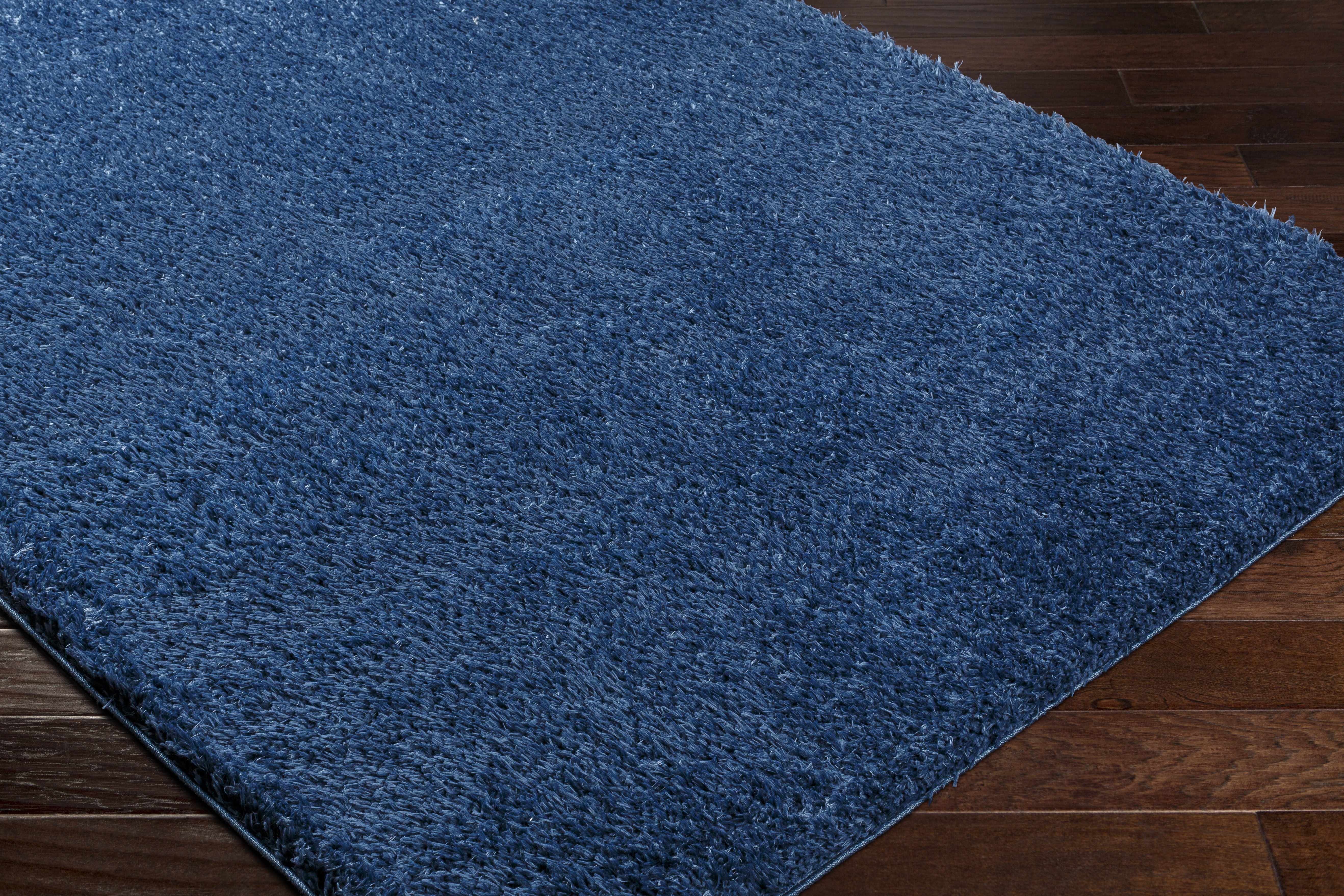 Faina Solid Dark Blue Shag Rug Washable - Decor Addict, LLC