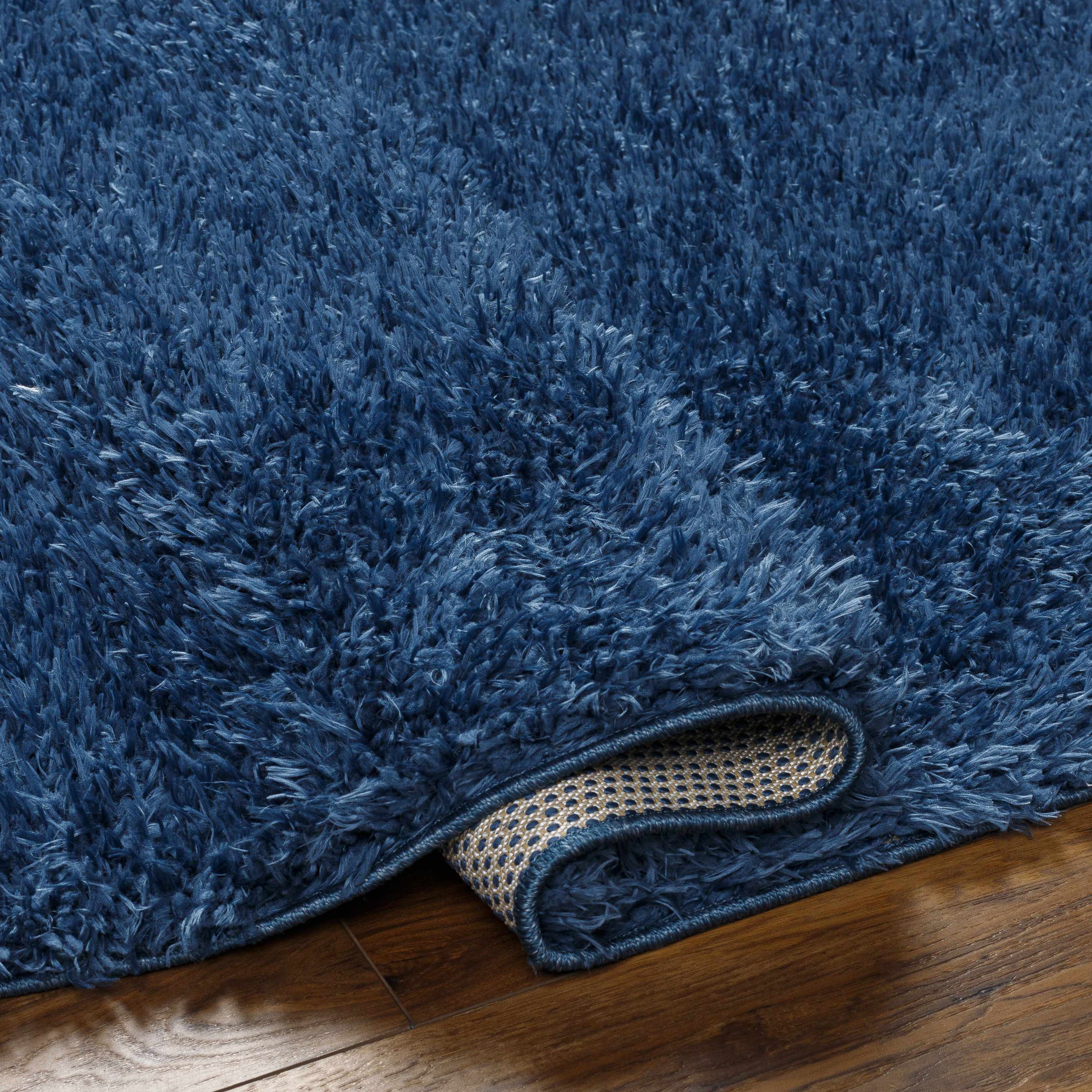 Faina Solid Dark Blue Shag Rug Washable - Decor Addict, LLC