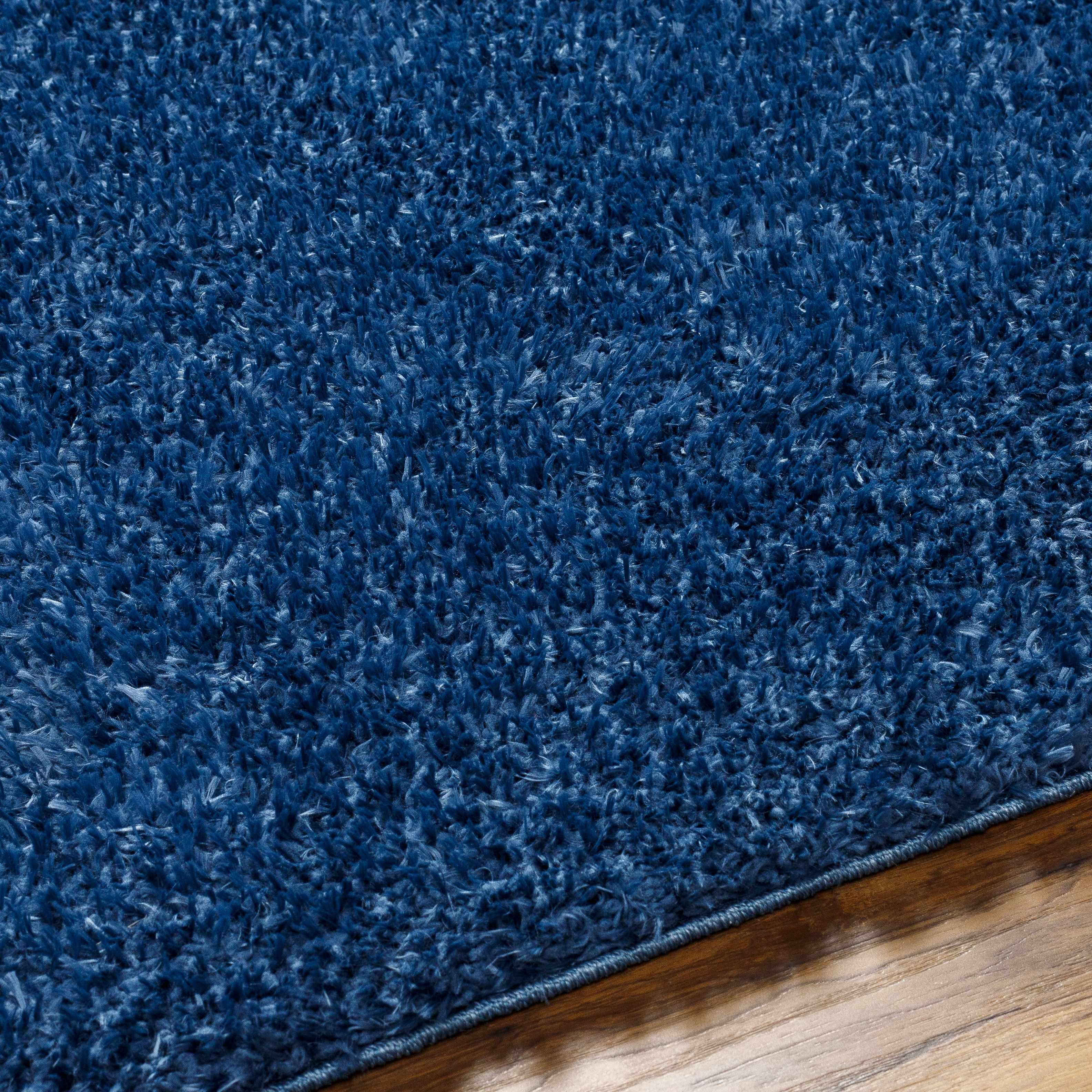 Faina Solid Dark Blue Shag Rug Washable - Decor Addict, LLC