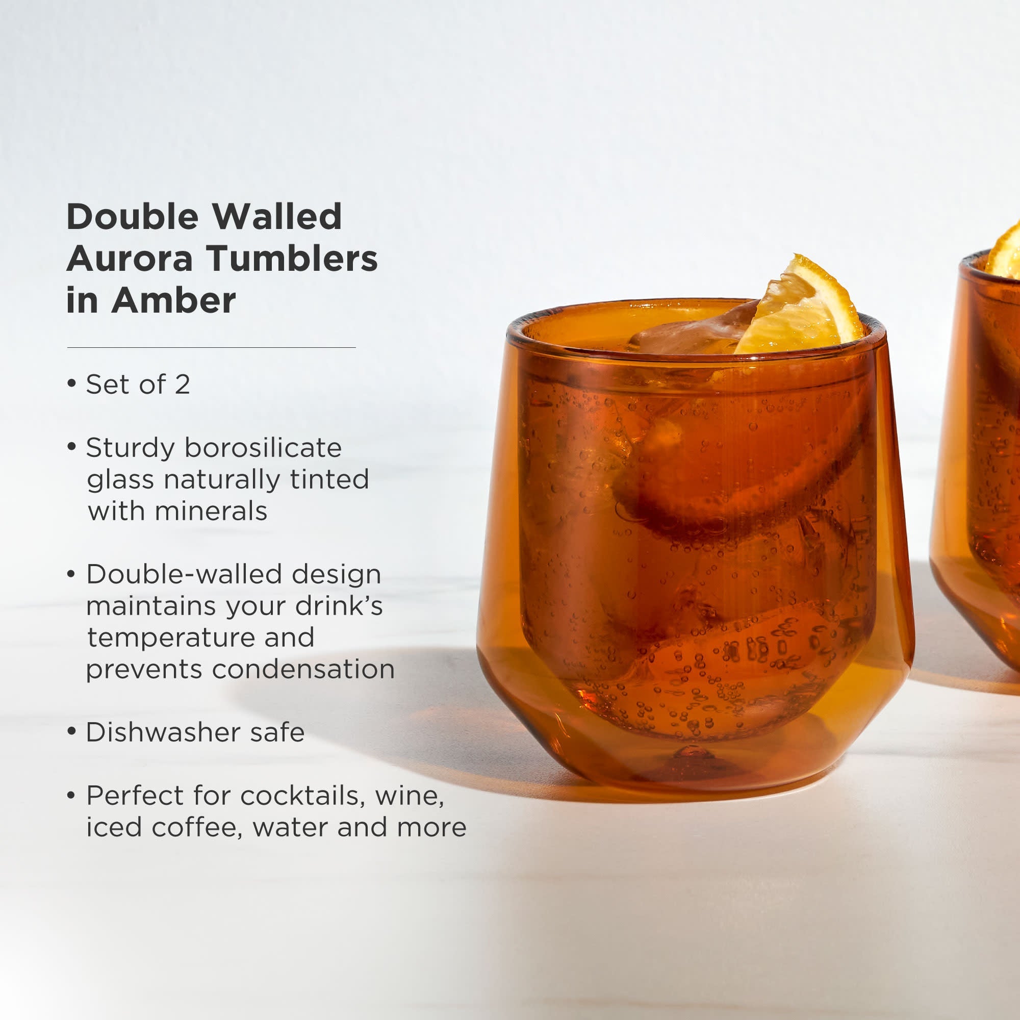 Aurora Double-Walled Tumblers in Amber Set of 2 - Decor Addict, LLC