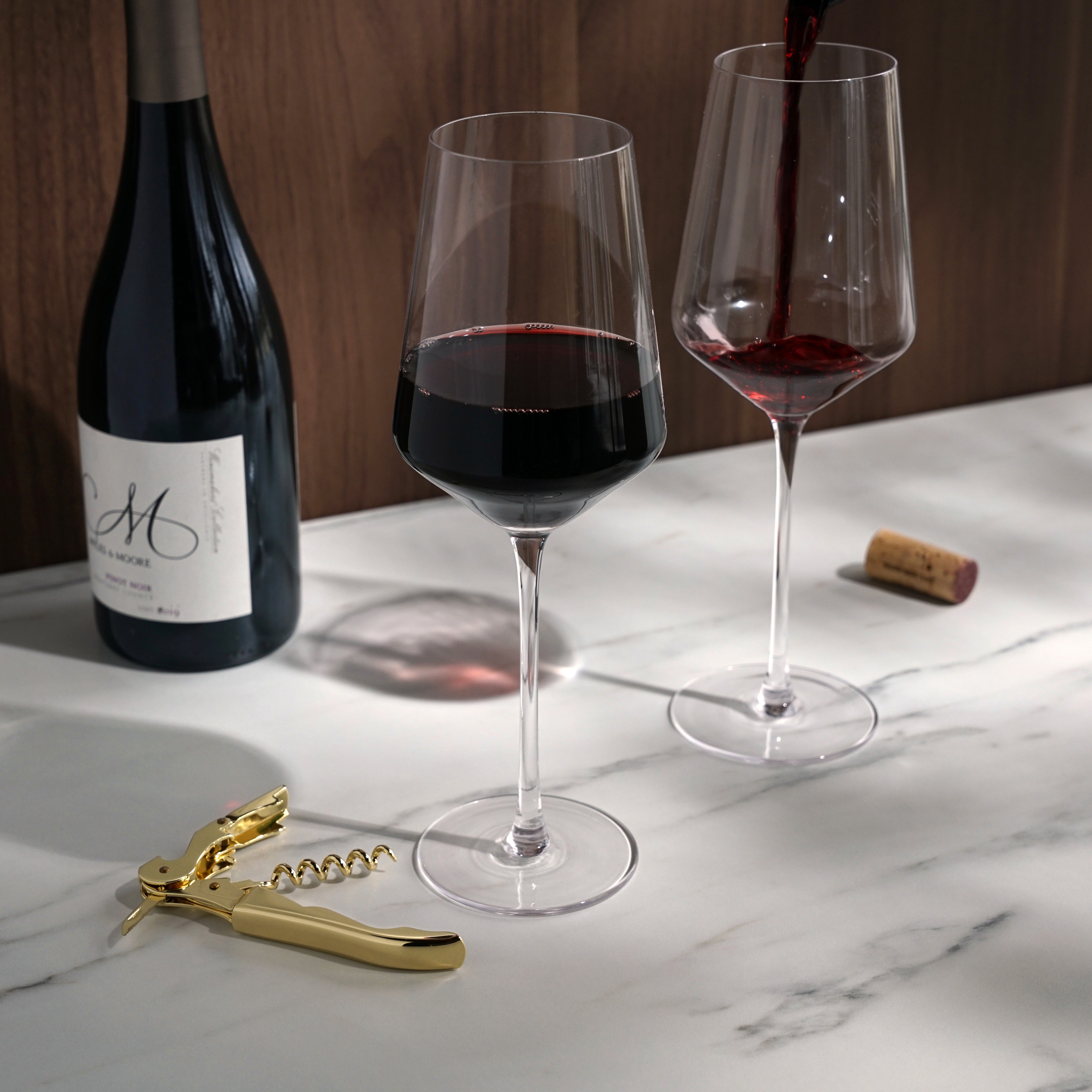 Crystal Bordeaux Glasses & Gold Corkscrew Gift Box Set - Decor Addict, LLC