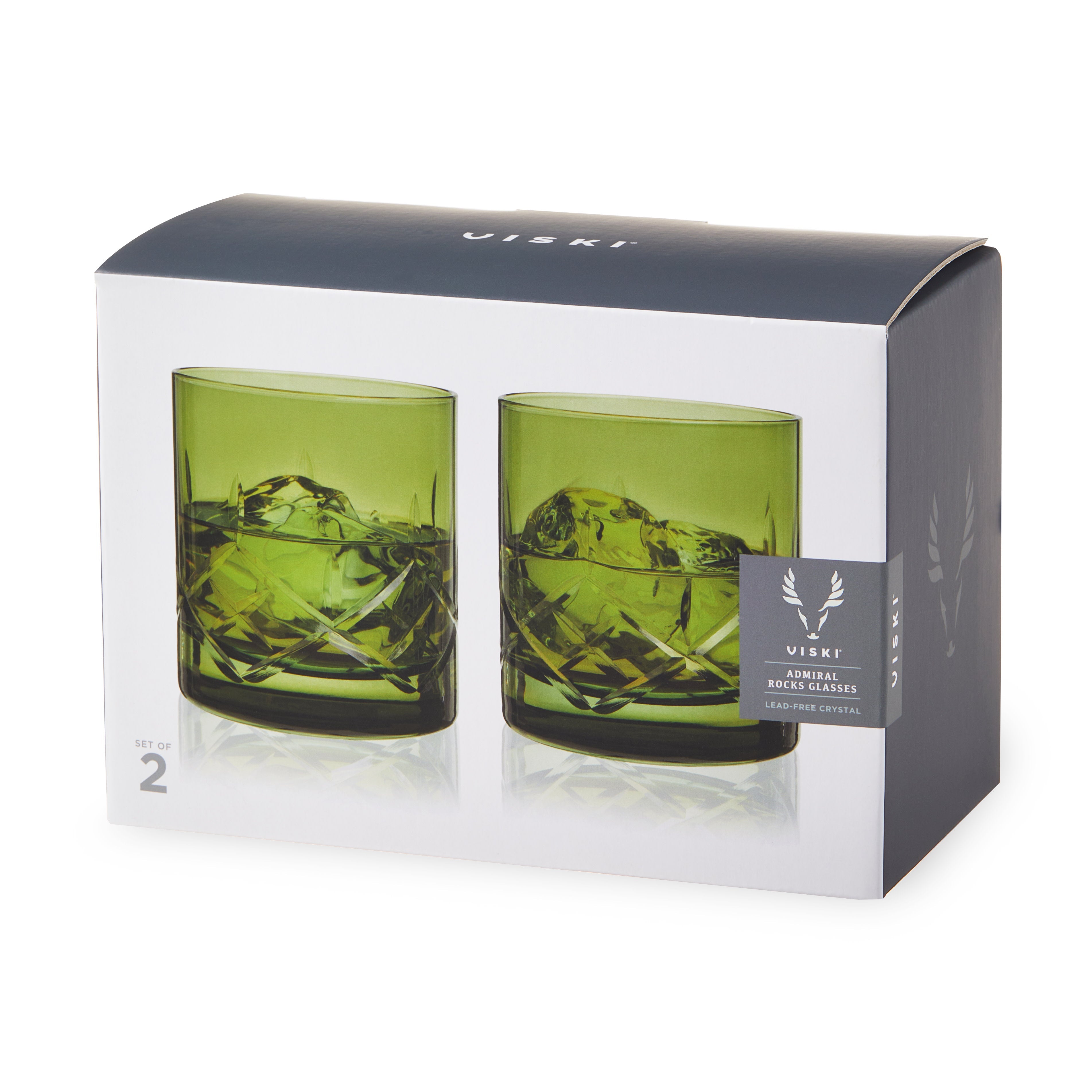 Admiral Crystal Rocks Glasses in Green Set of 2 - Decor Addict, LLC
