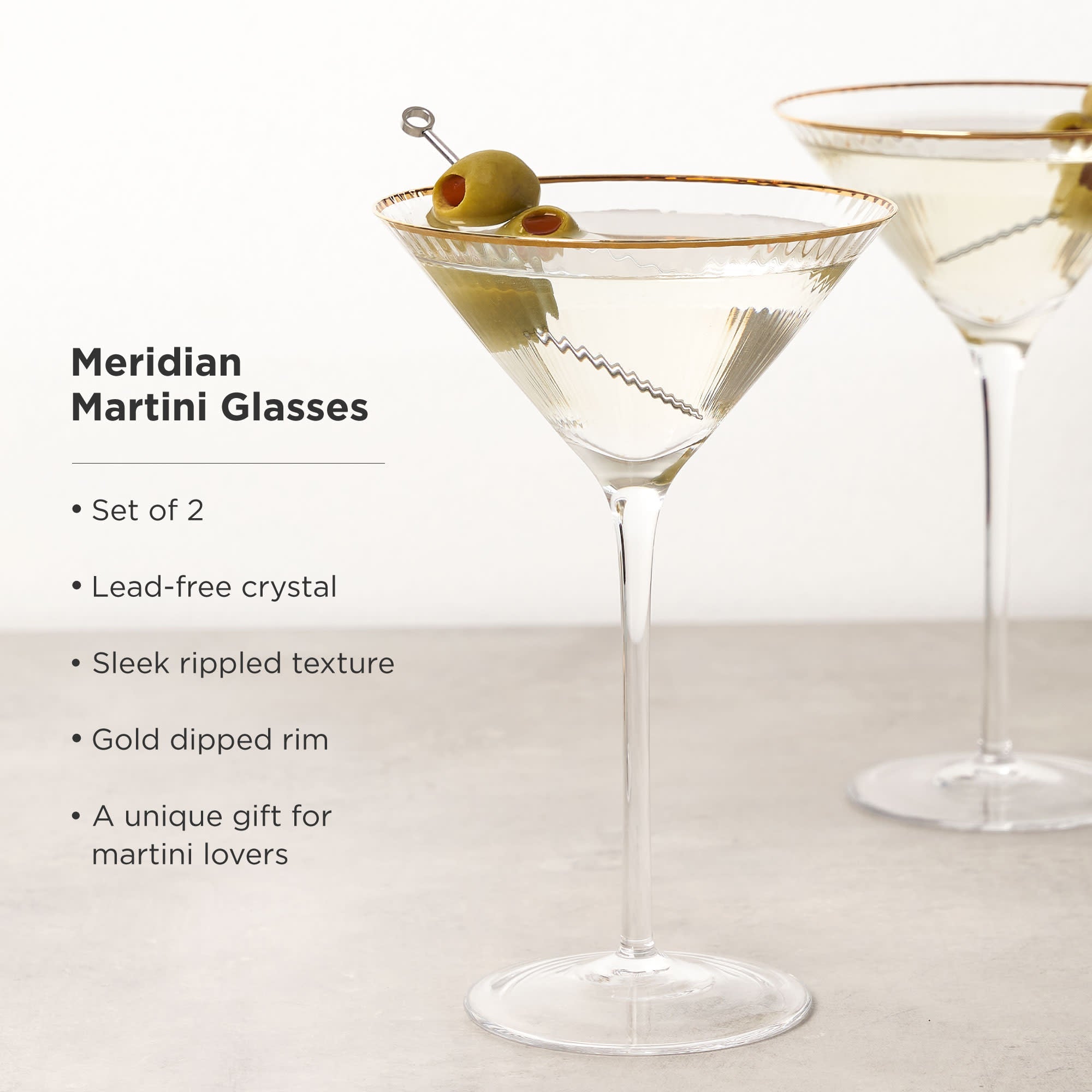 Meridian Crystal Martini Glasses Set of 2 - Decor Addict, LLC