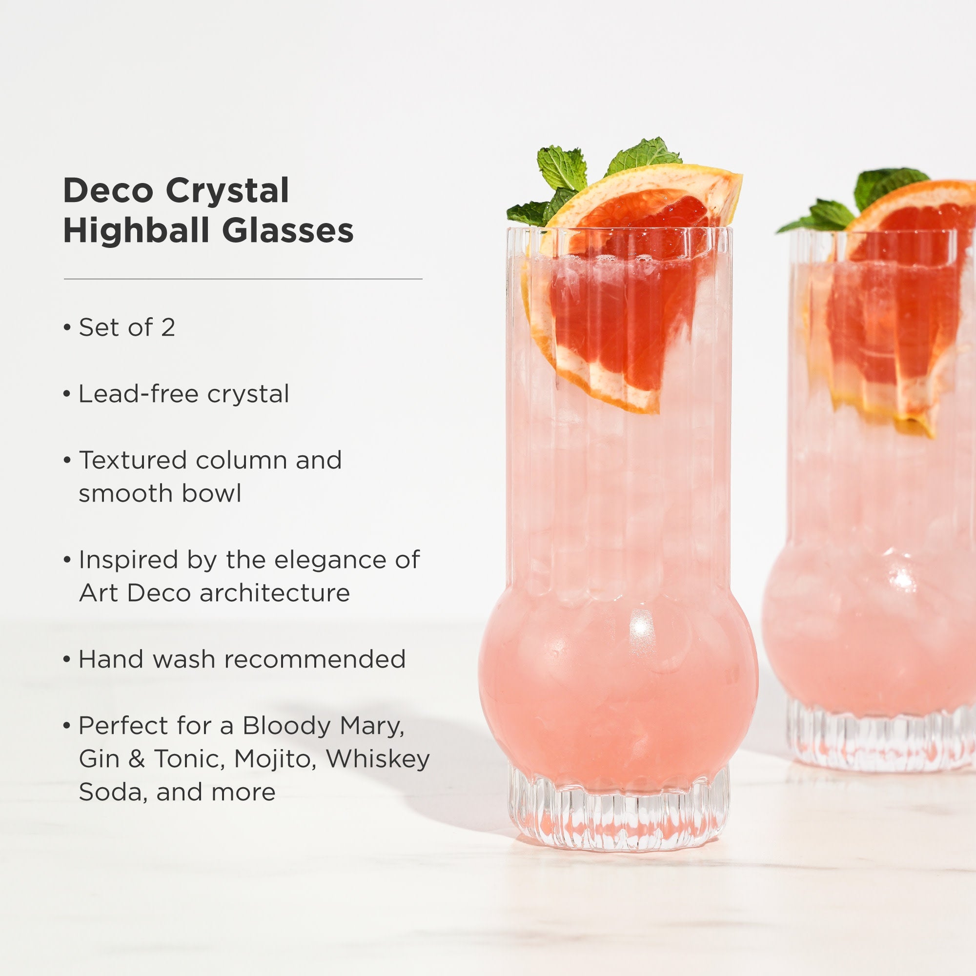 Art Deco Crystal Highball Glasses Set of 2 - Decor Addict, LLC