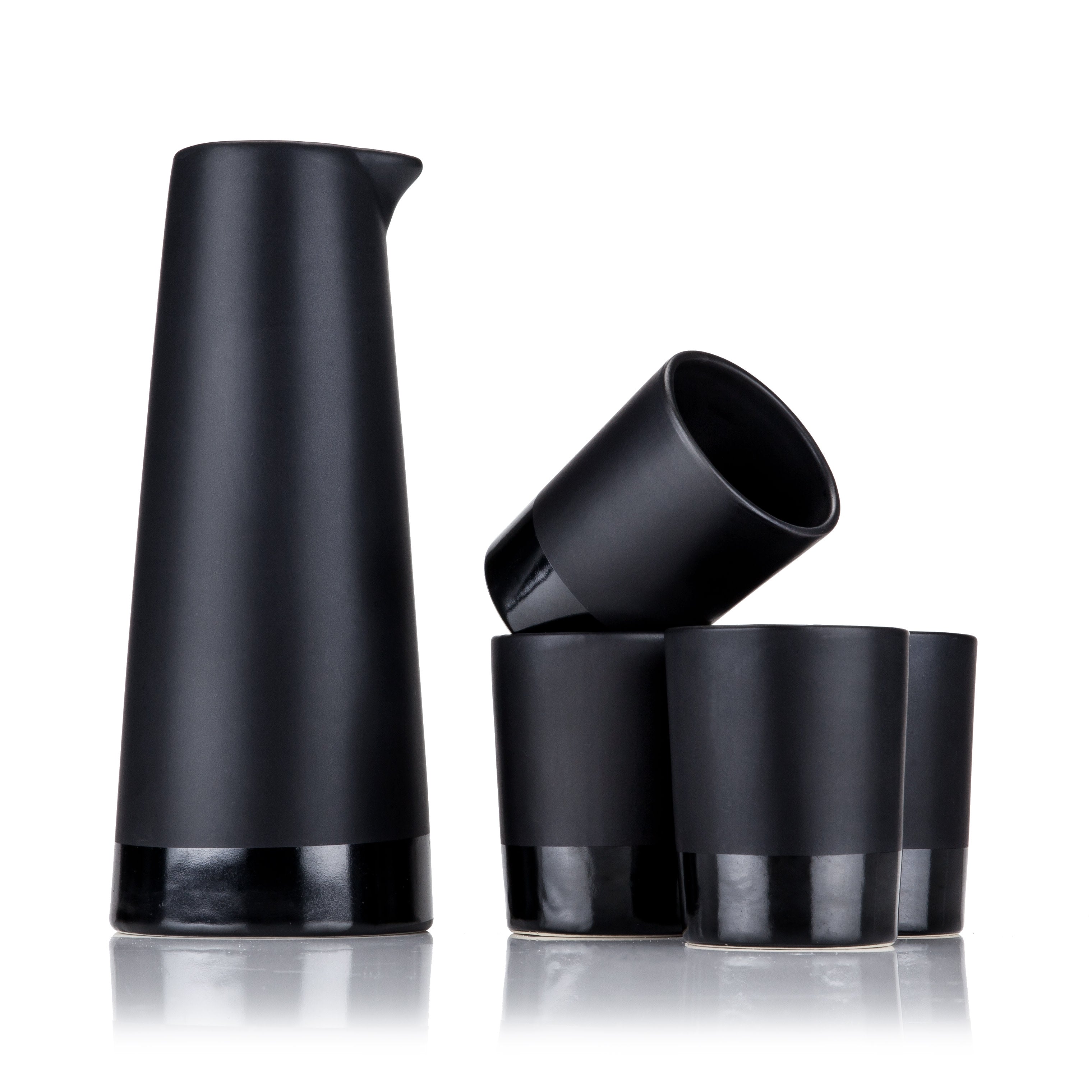 5-Piece Stoneware Sake Set in Black - Decor Addict, LLC