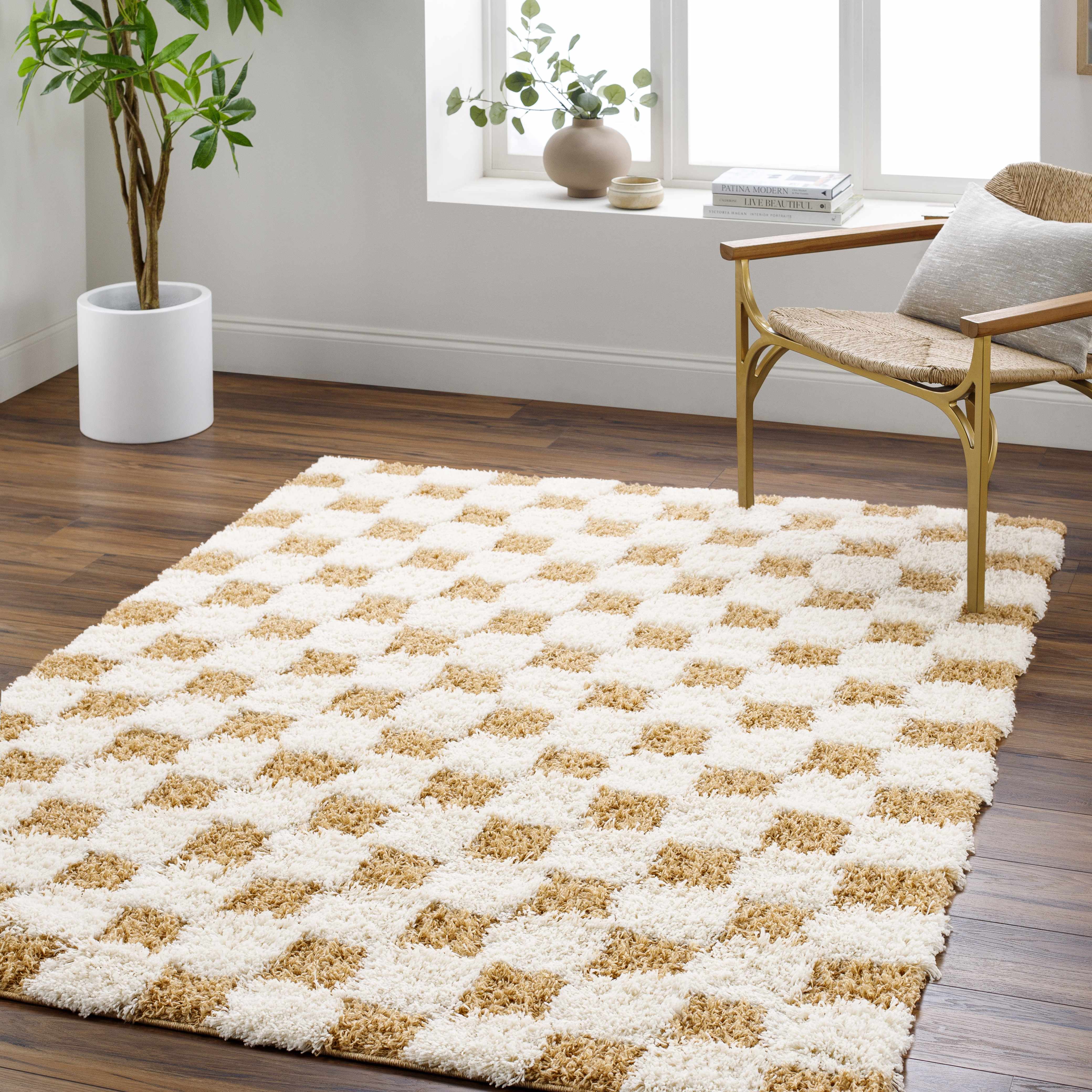 Atira Mustard Checkered Area Rug - Decor Addict, LLC