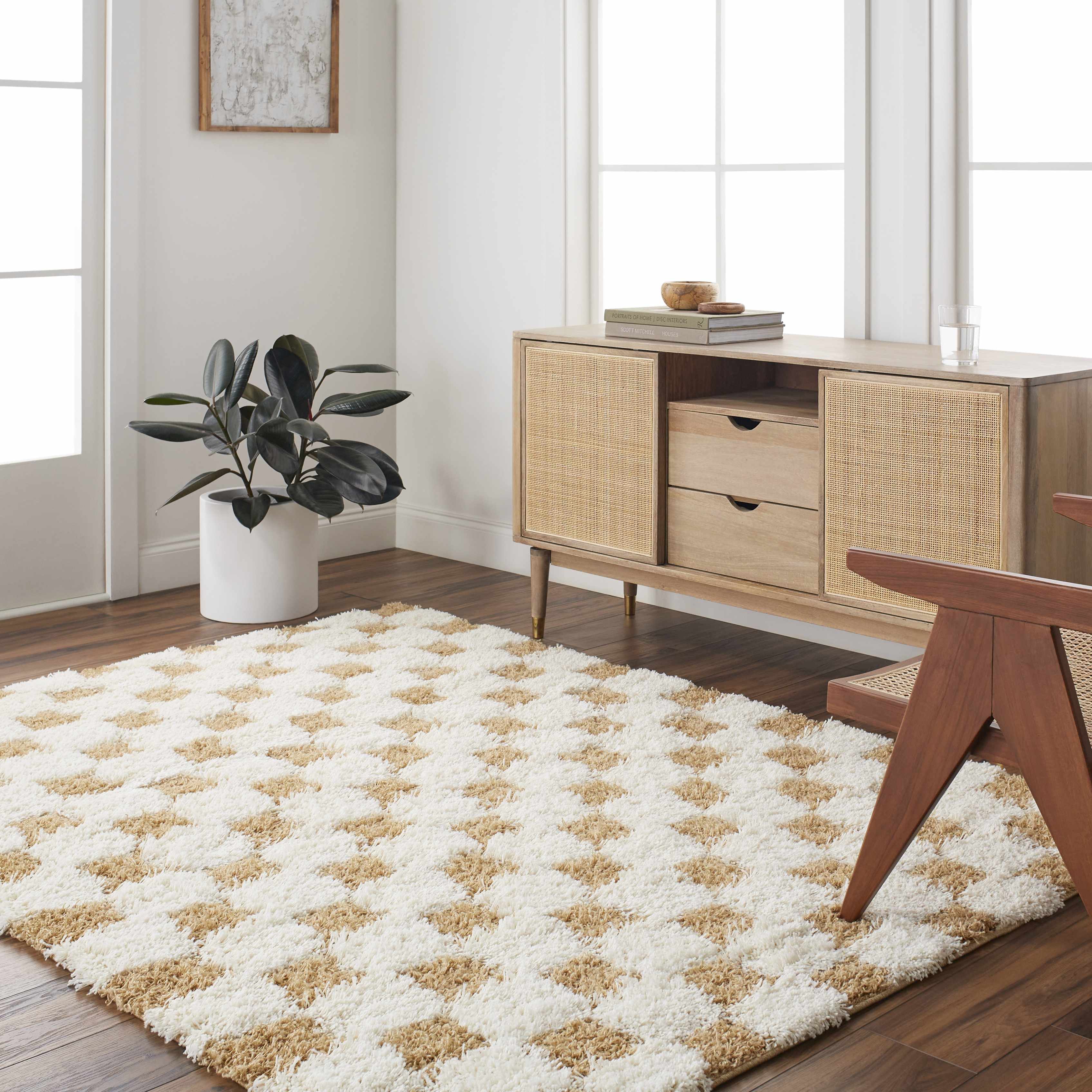 Atira Mustard Checkered Area Rug - Decor Addict, LLC