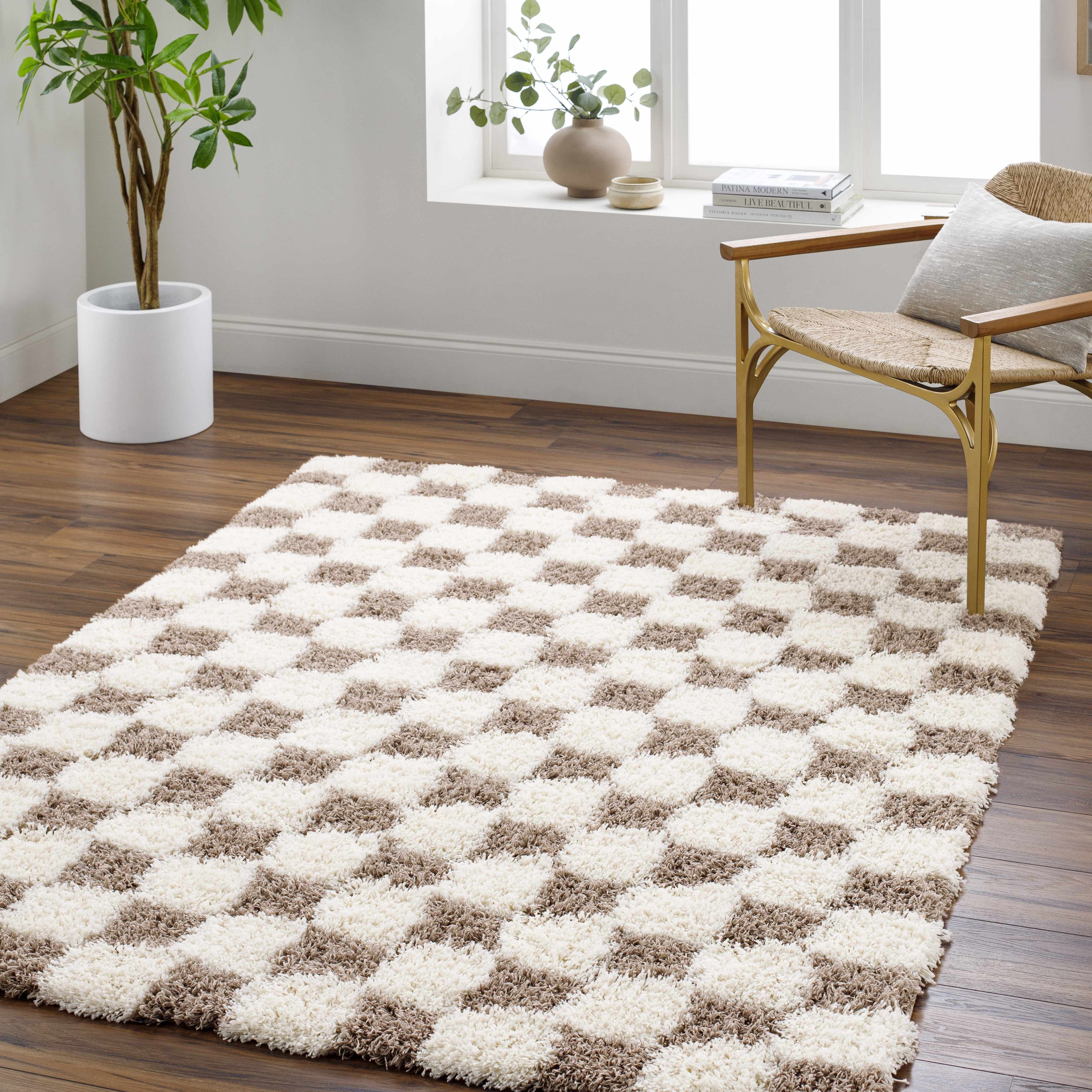 Atira Brown Checkered Area Rug - Decor Addict, LLC