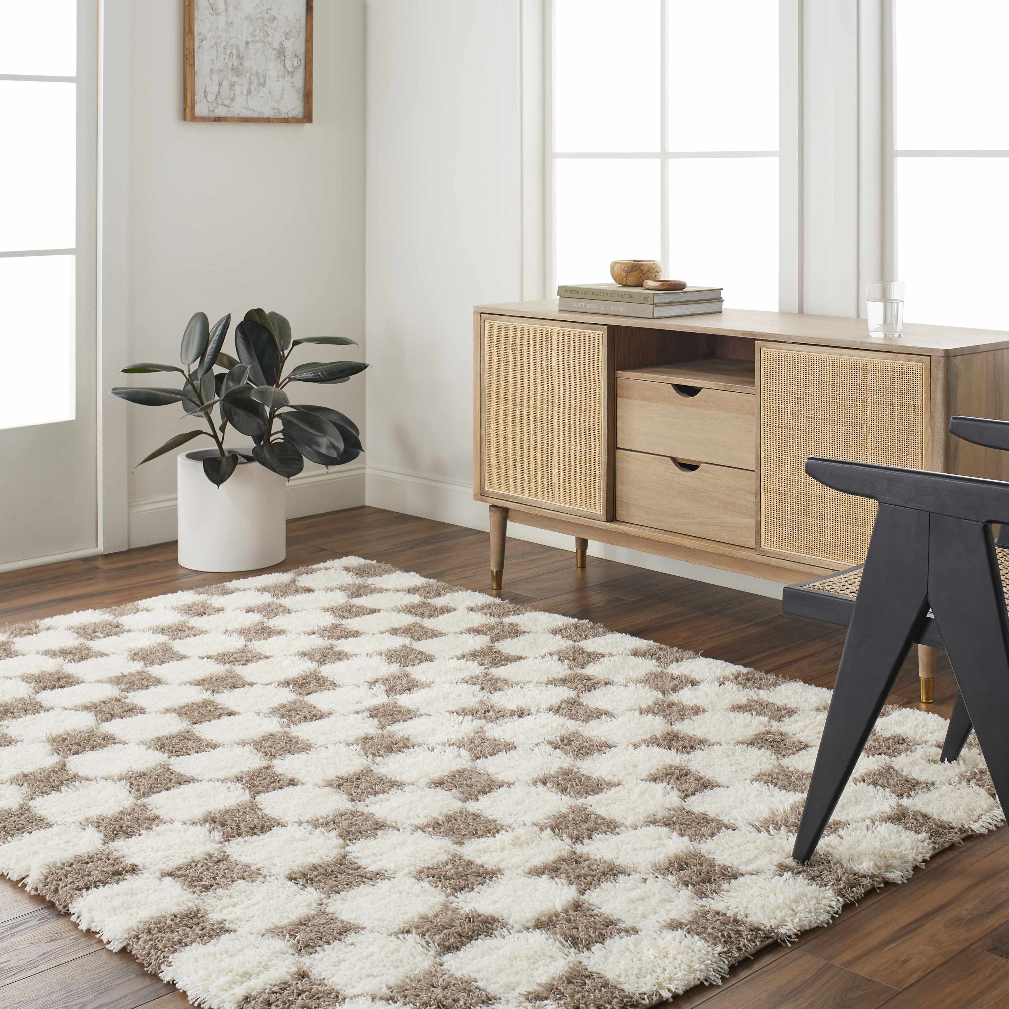 Atira Brown Checkered Area Rug - Decor Addict, LLC