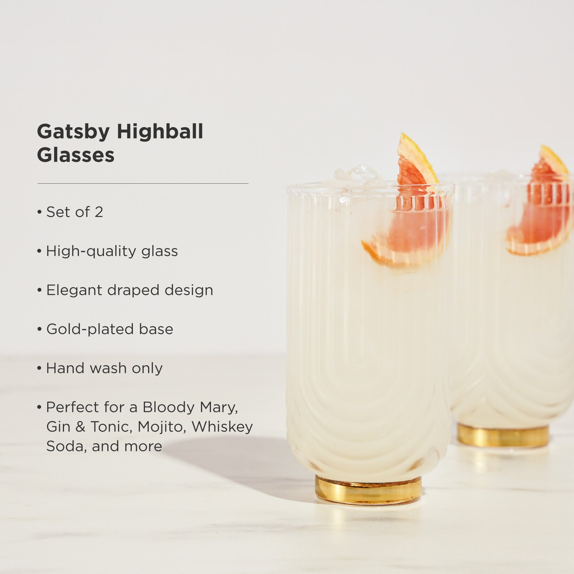 Gatsby Highball Glasses Set of 2 - Decor Addict, LLC