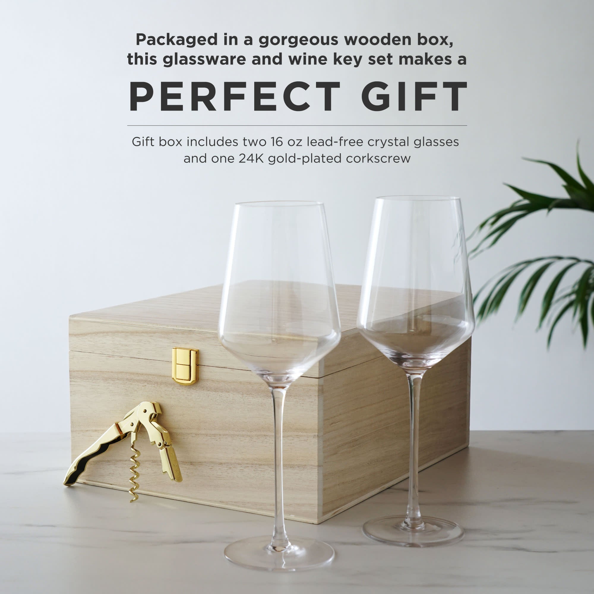 Crystal Bordeaux Glasses & Gold Corkscrew Gift Box Set - Decor Addict, LLC