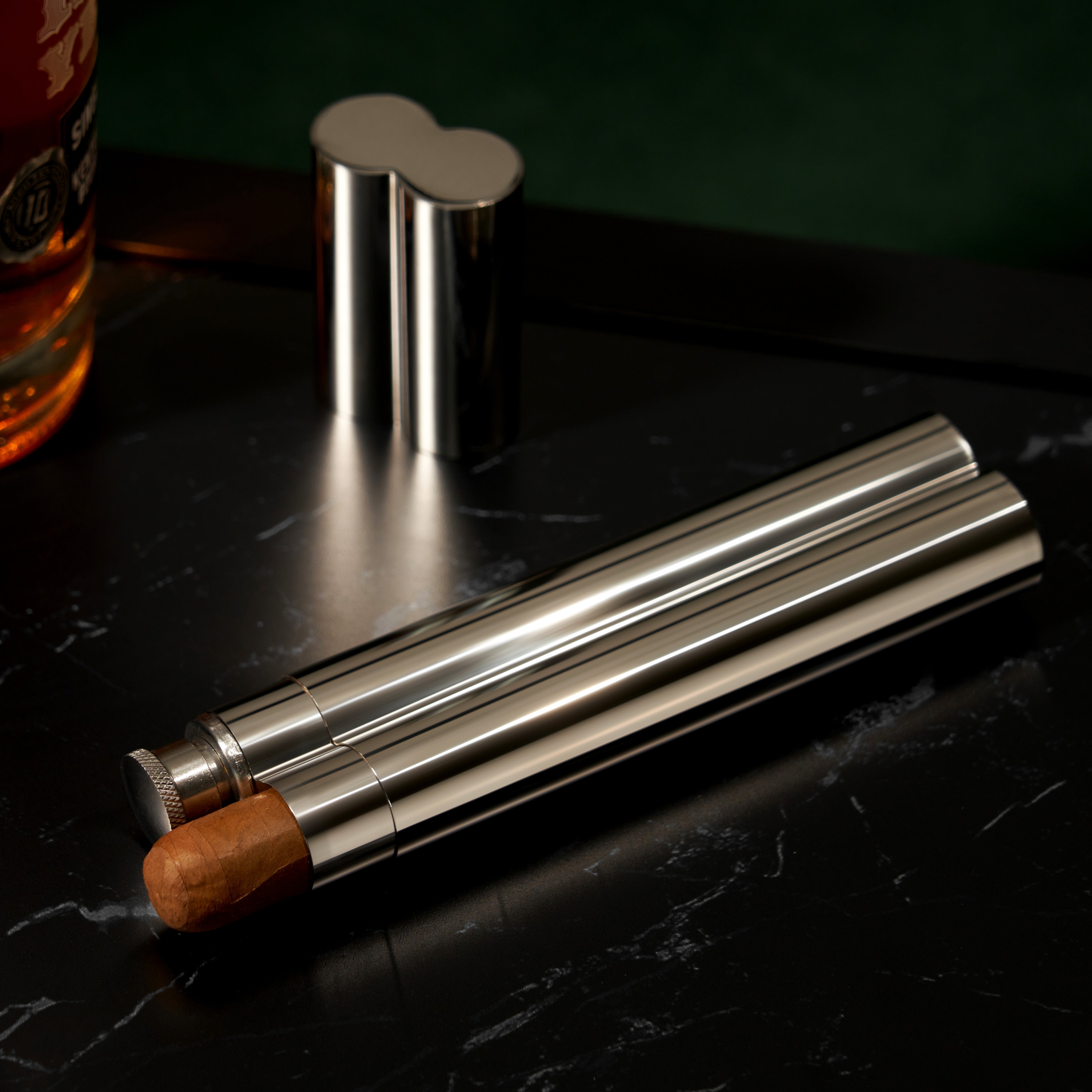 Stainless Steel Cigar Holder and Flask - Decor Addict, LLC