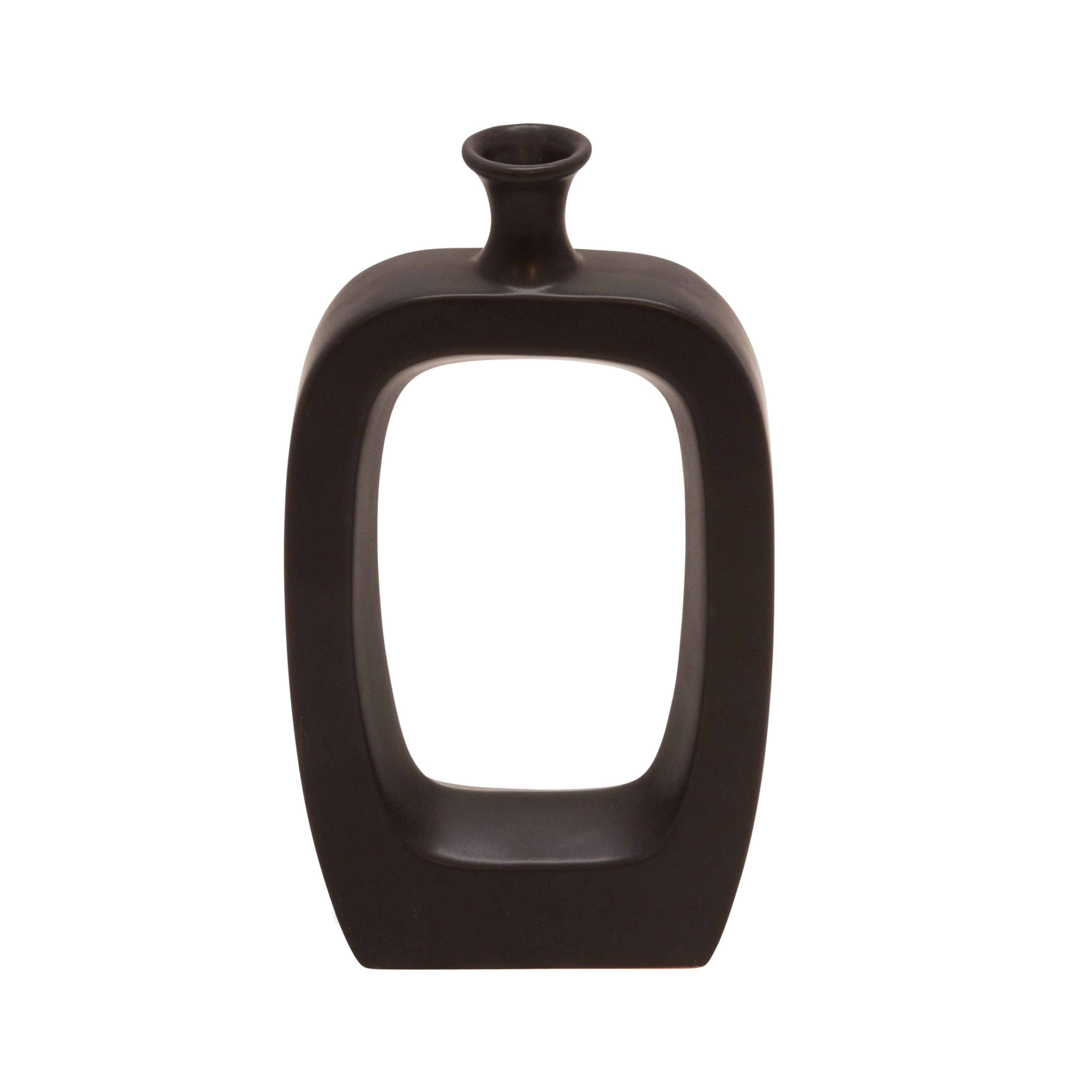 Cer, 14" Vase W/Cutout, Black - Decor Addict, LLC