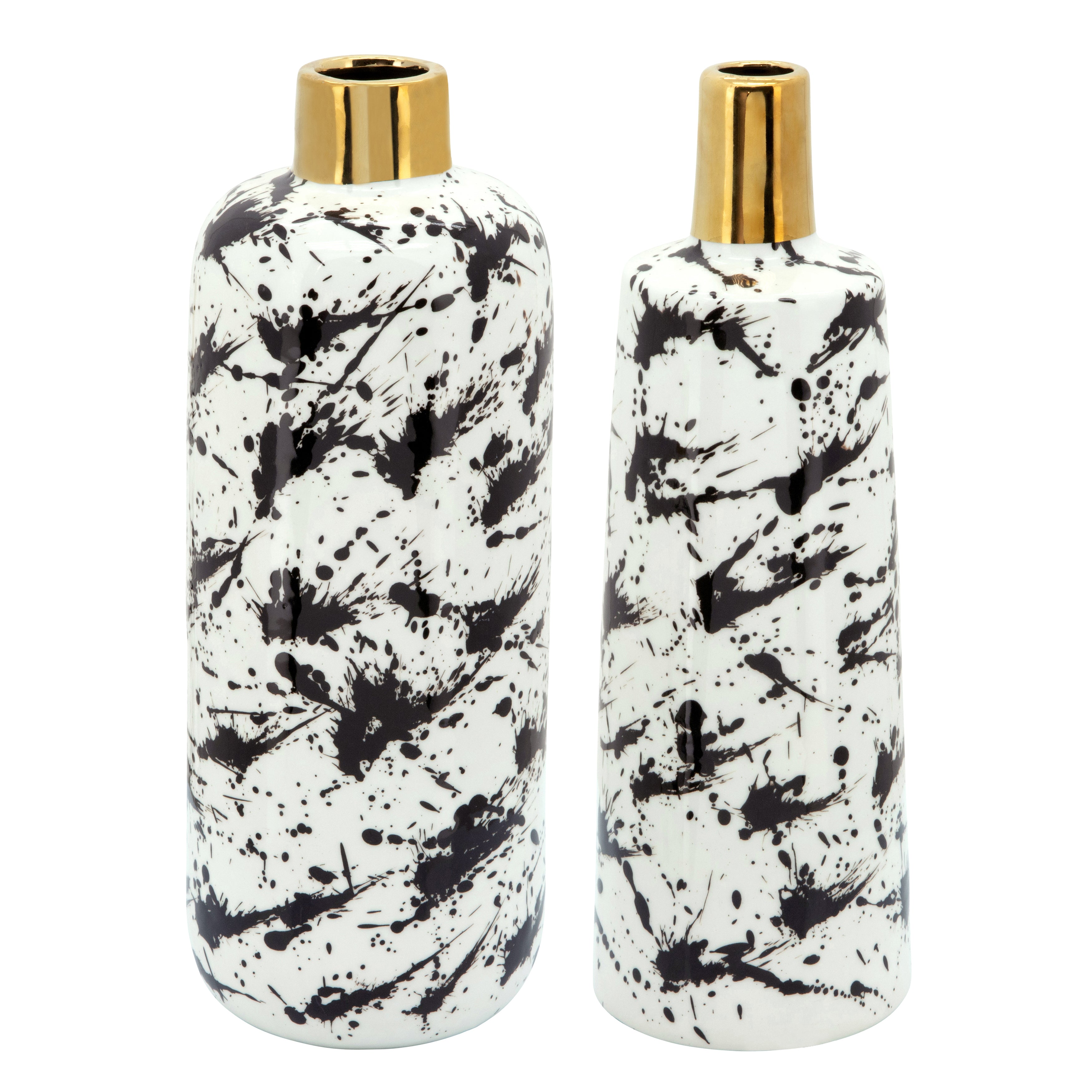 15"H Vase W/ Gold Lid, White/Black - Decor Addict, LLC