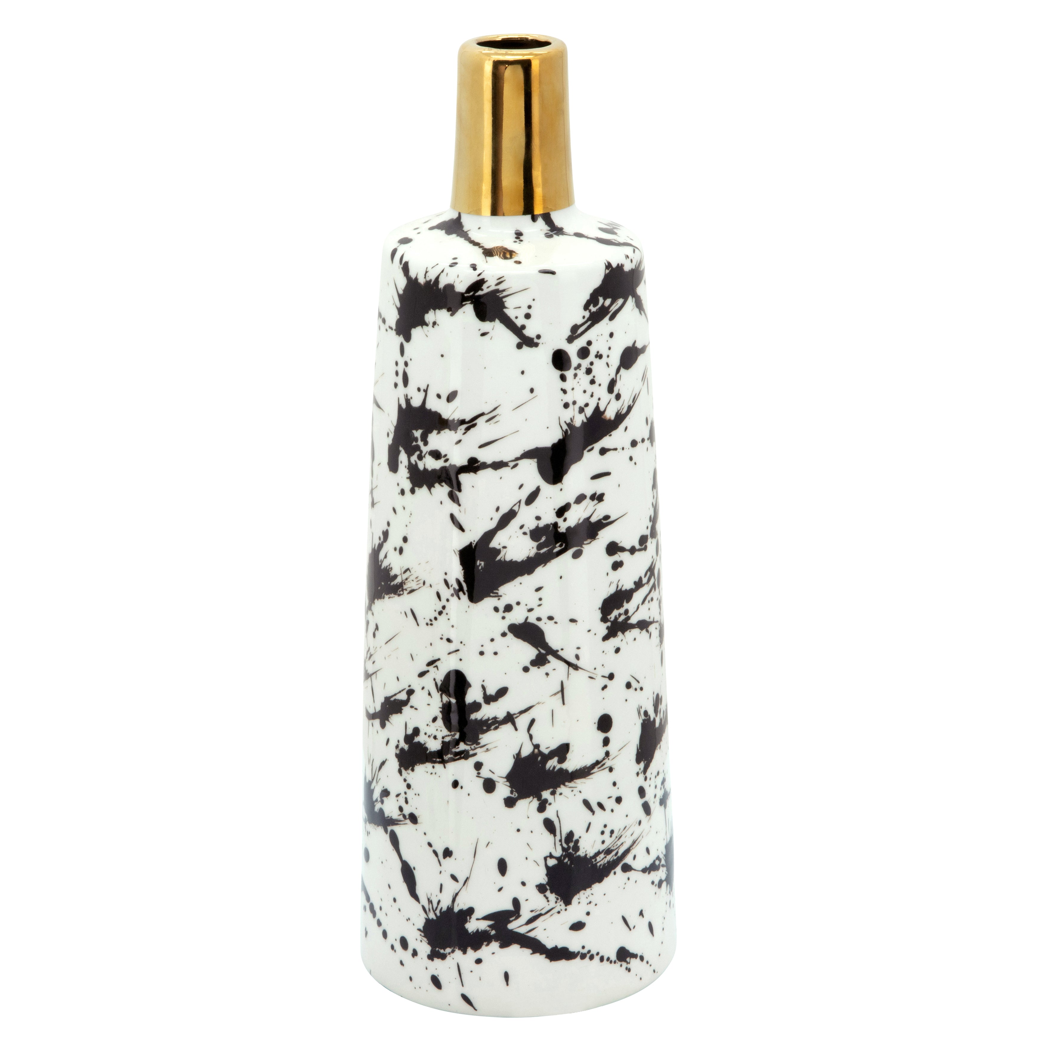 15"H Vase W/ Gold Lid, White/Black - Decor Addict, LLC