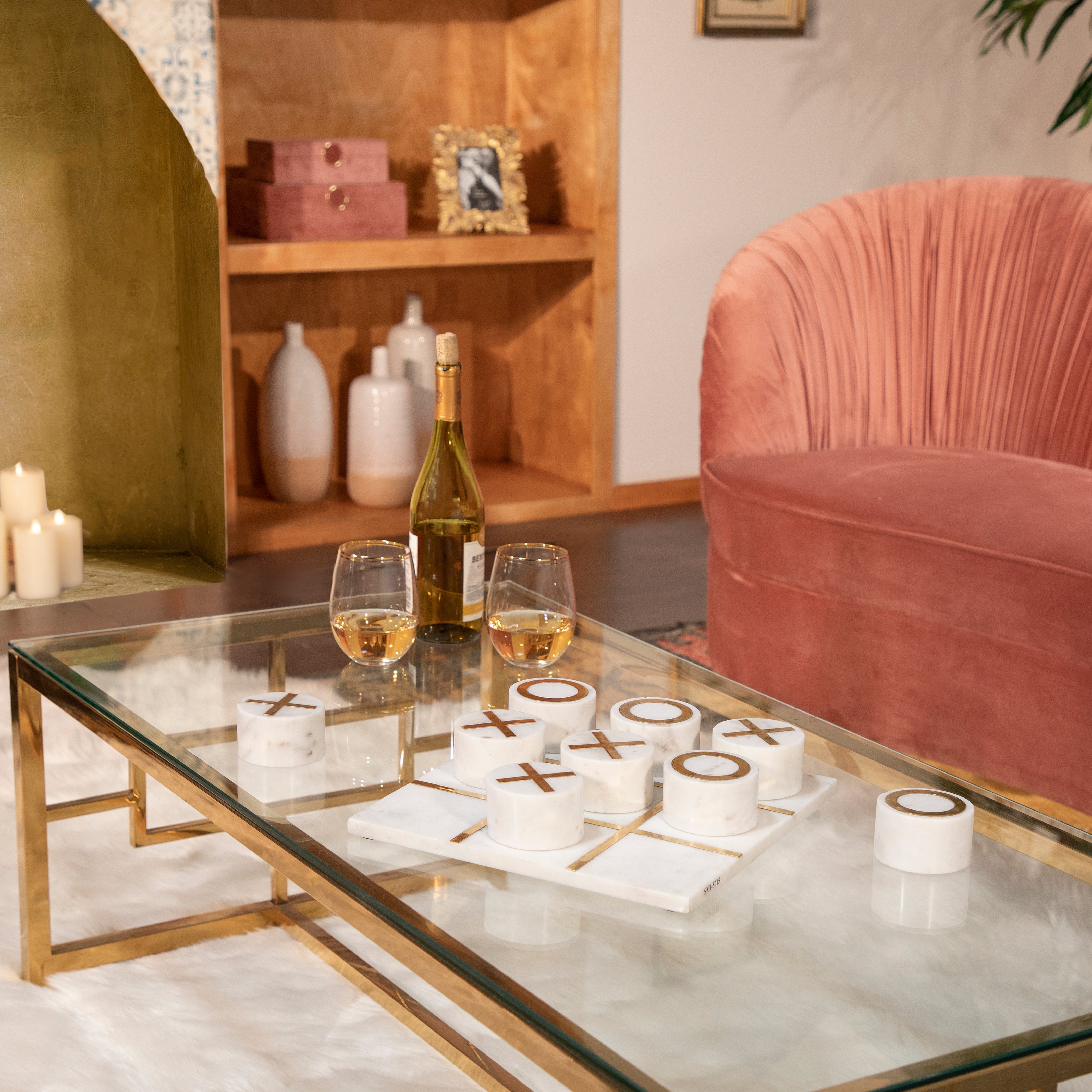 Marble 12X12 Tic-Tac-Toe, White/Gold - Decor Addict, LLC