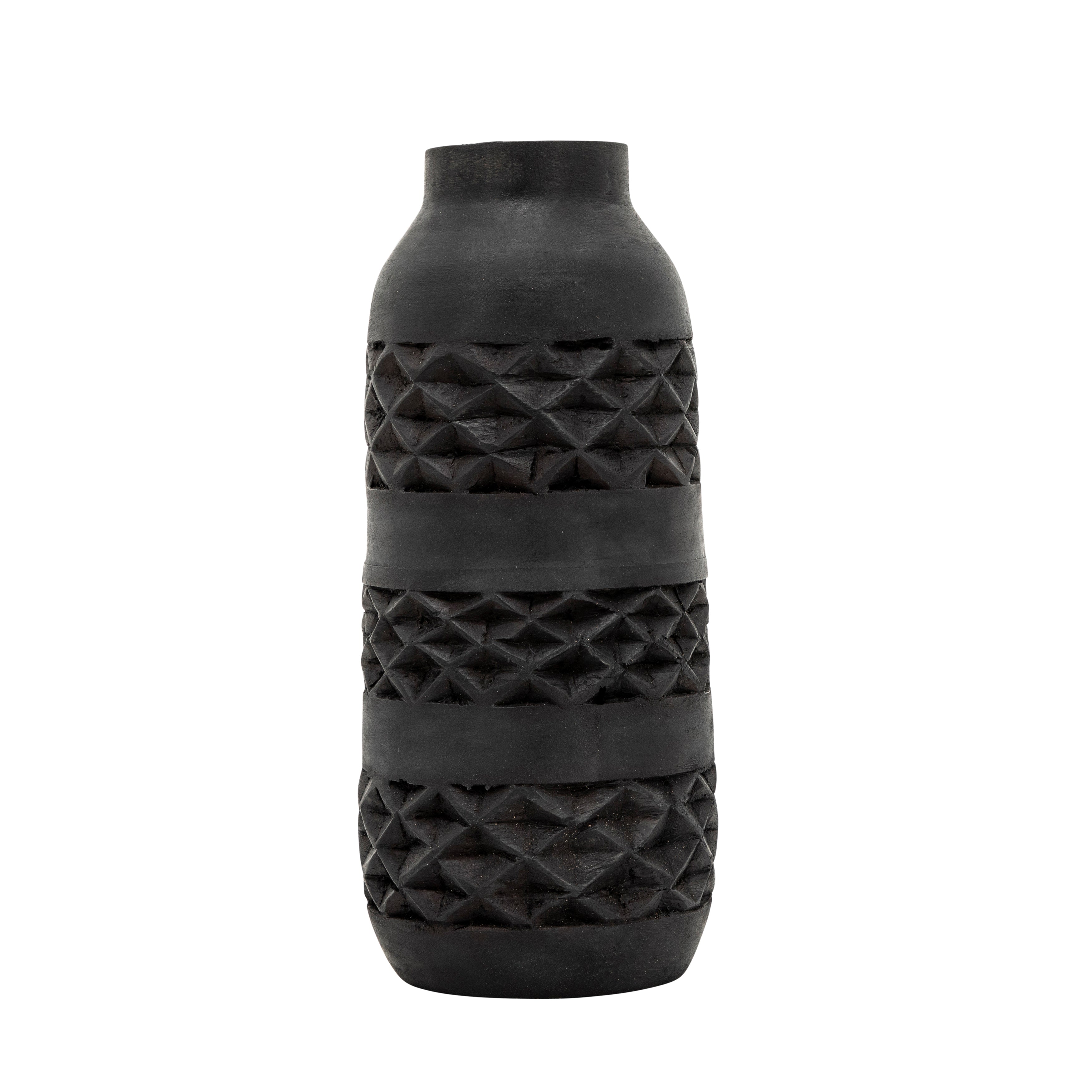 Wood 12" Stained Vase, Black - Decor Addict, LLC