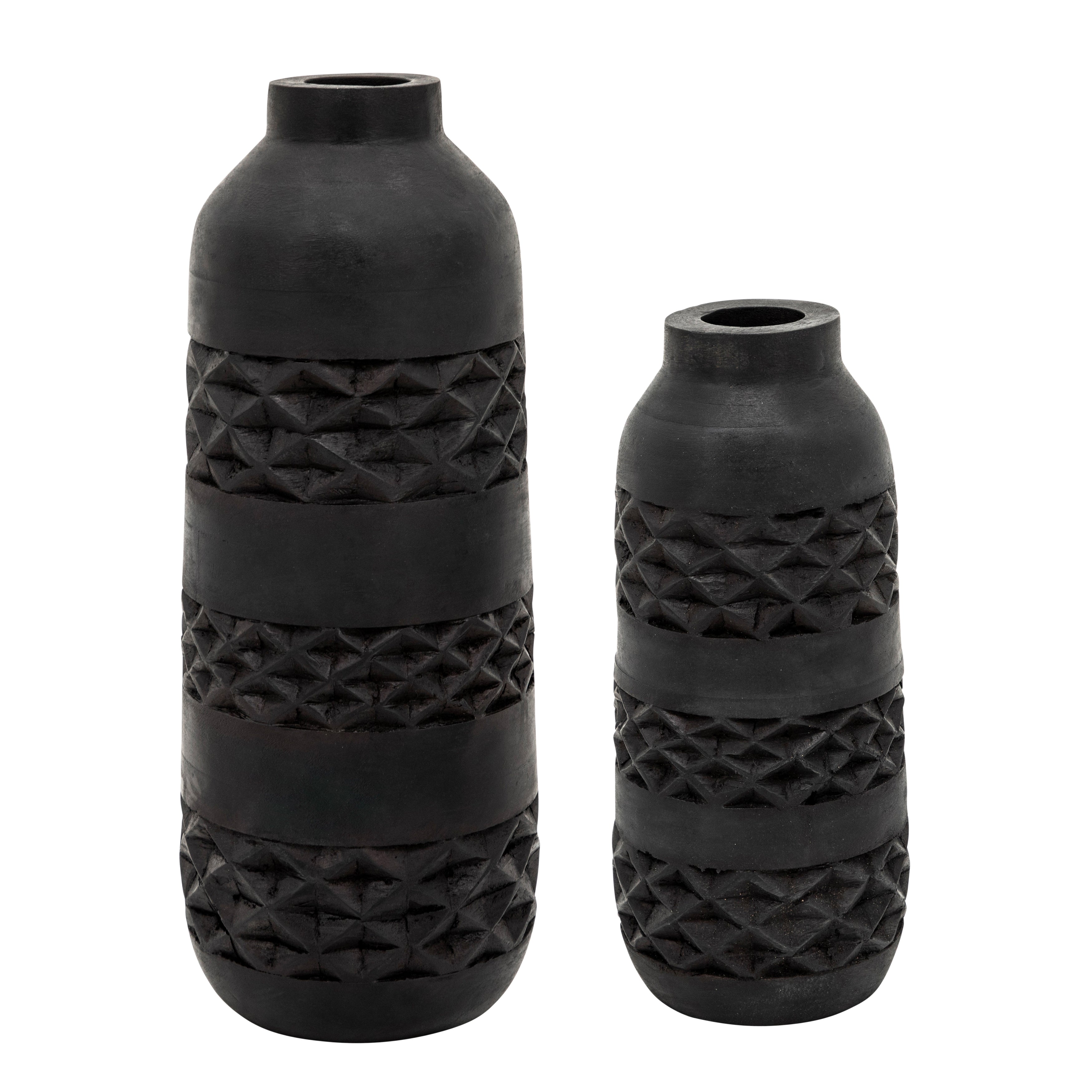 Wood 15" Stained Vase, Black - Decor Addict, LLC