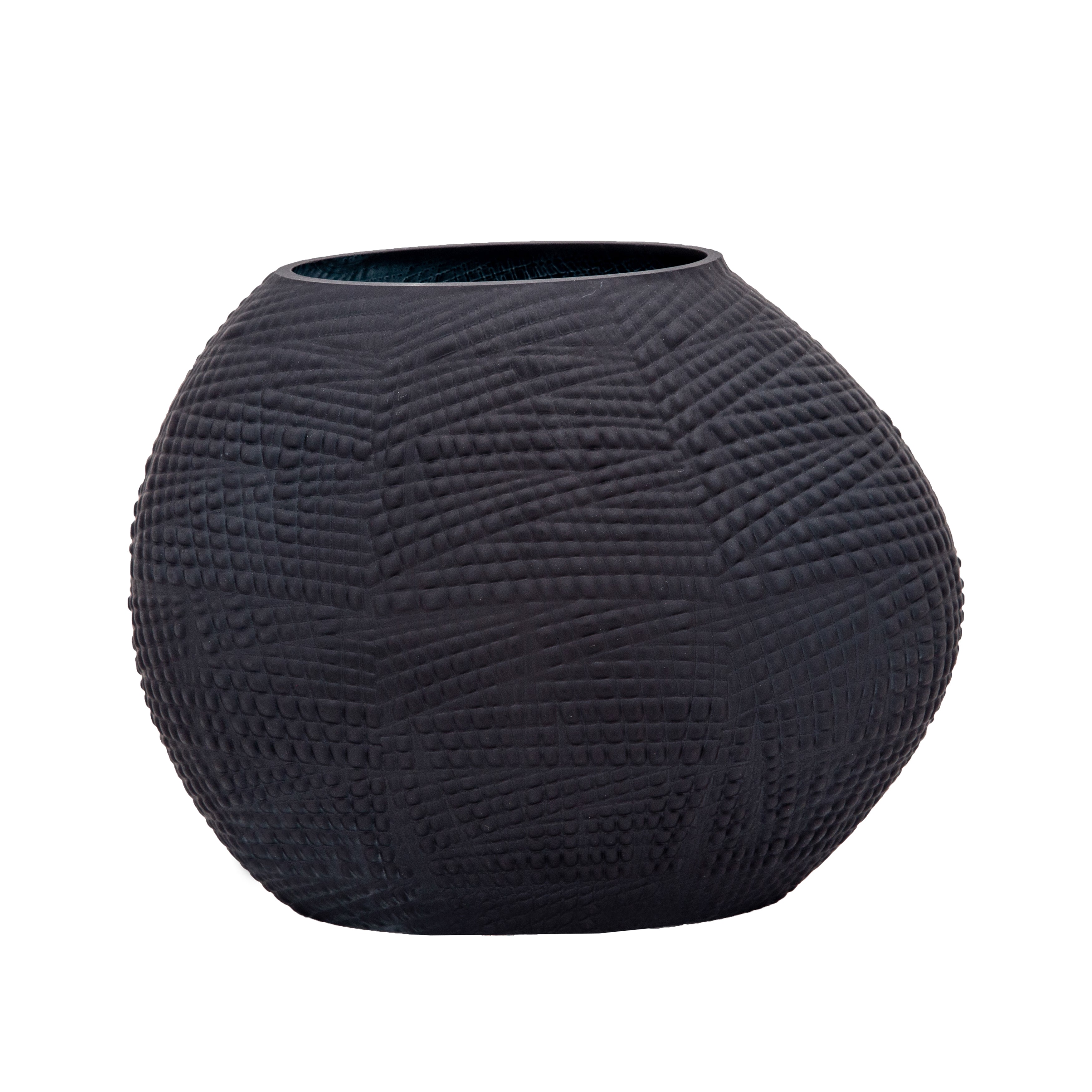 Glass 8"H Textured Vase, Black - Decor Addict, LLC